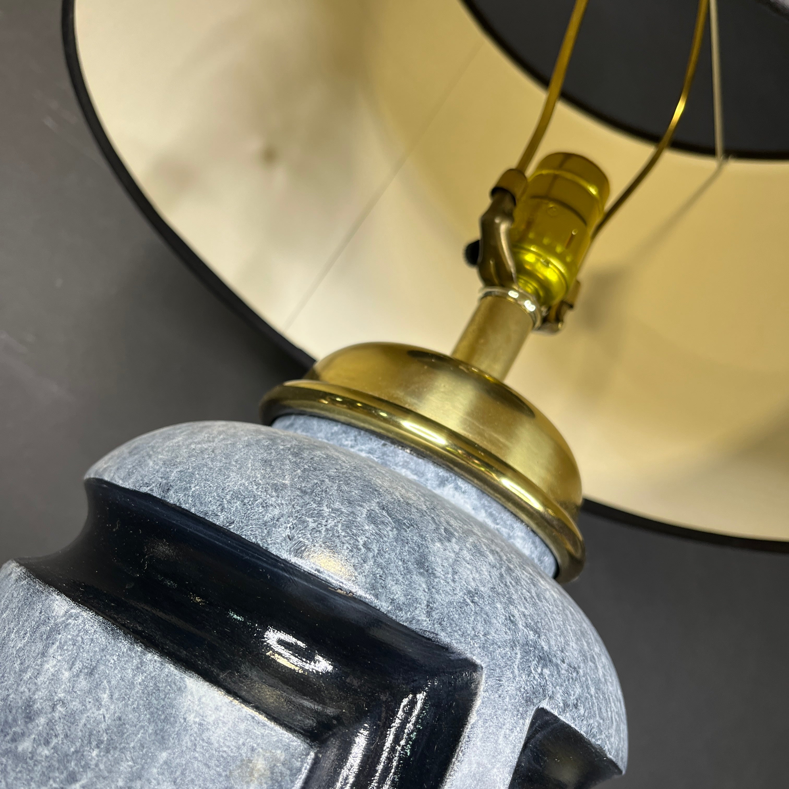 Art Deco Style Black and Cloudy Blue Ceramic Vase with Shade Table Lamp 14” Diameter @ Shade x 30”