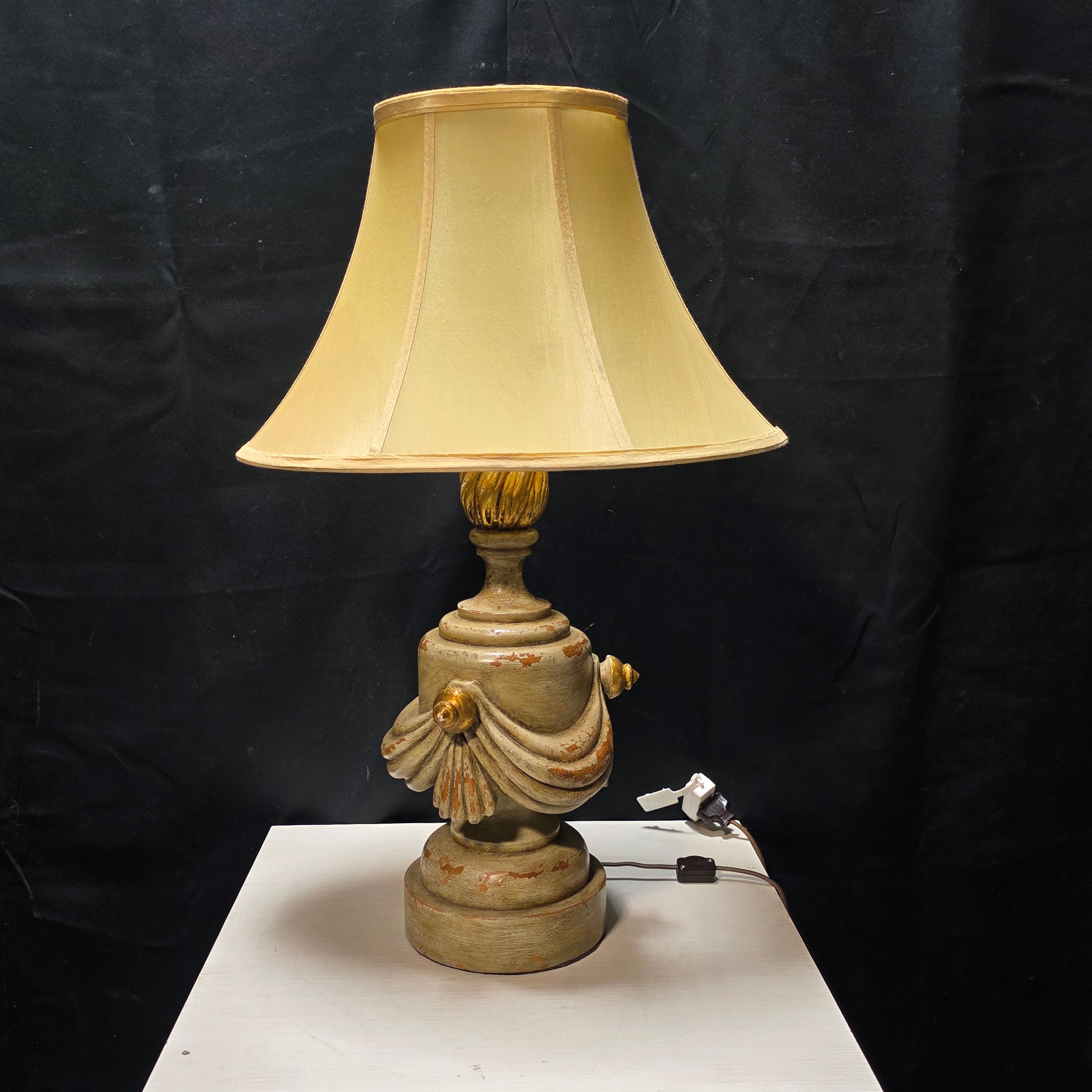 John James Inc. Vintage Table Lamp with Gold-Cream Shade 17"x12"x27"