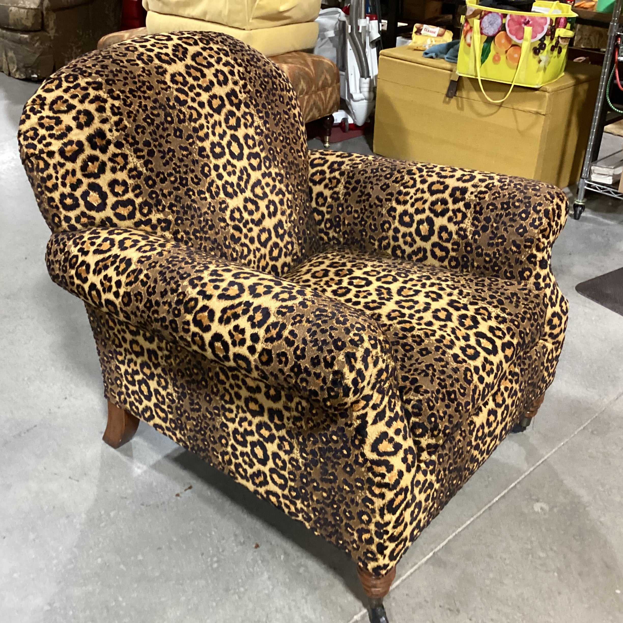JJ Custom Raised Cheetah Woven With Front Brass Casters Chair 36"x 36"x 36"