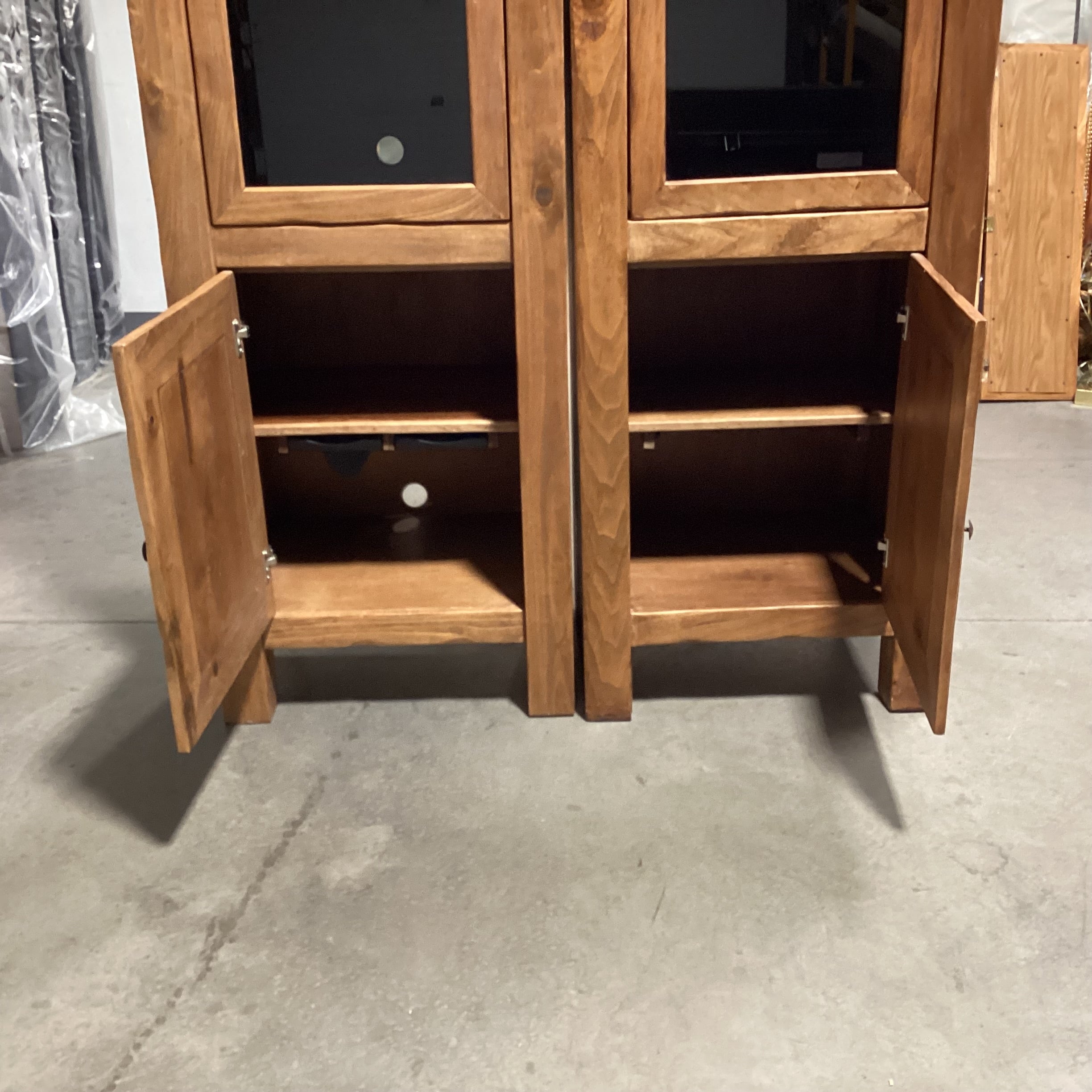 SET of 2 Solid Rustic Wood 4 Door with Shelves Double Lighted Cabinet Bookcase 57"x 23"x 75"