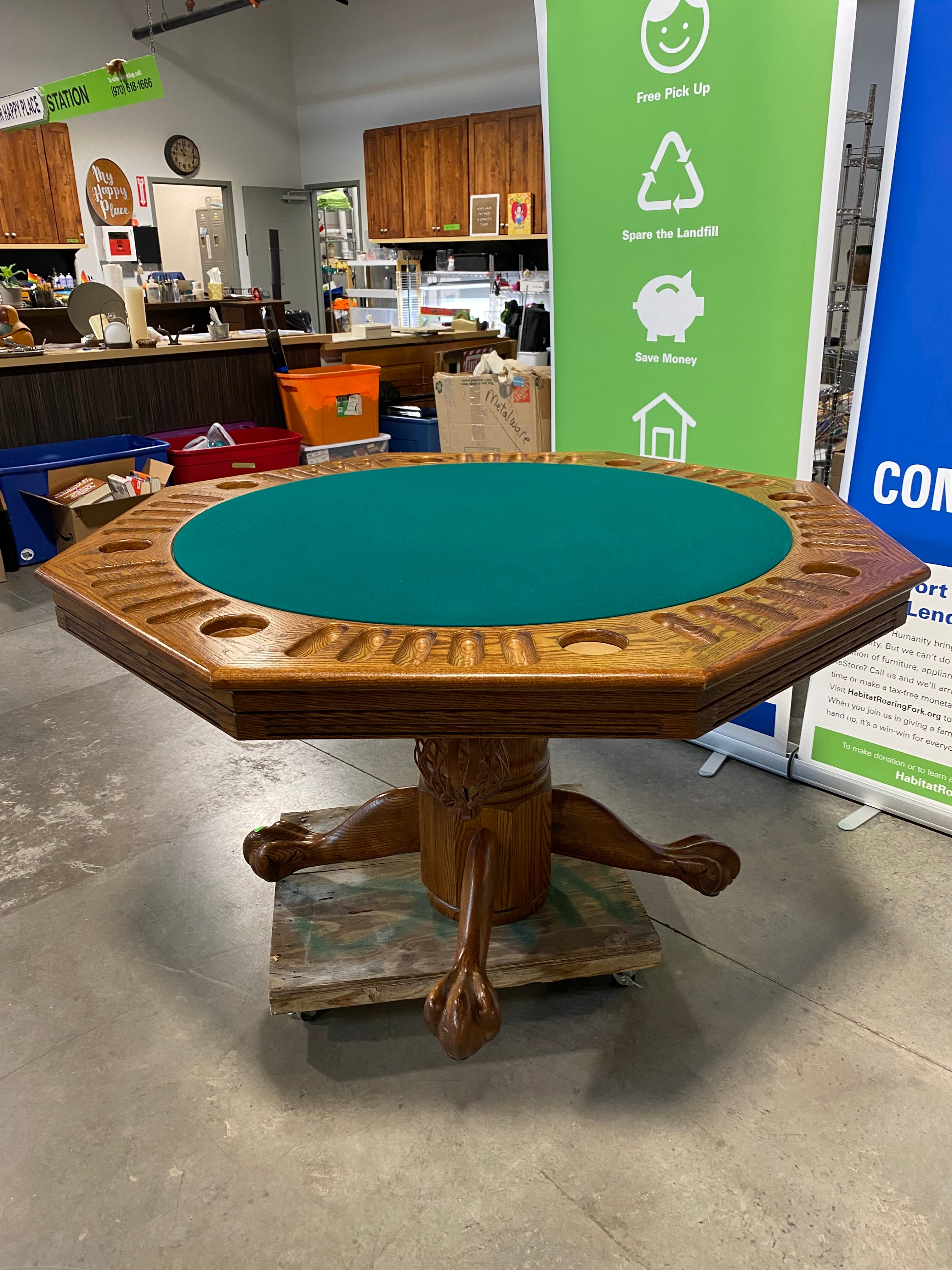 Mikhail Darafeev 3 in 1 Green Felt, Mother of Pearl Inlay Solid Wood Pedestal with Lion's Paw Feet Game Table 54"x 54"x 31.5"
