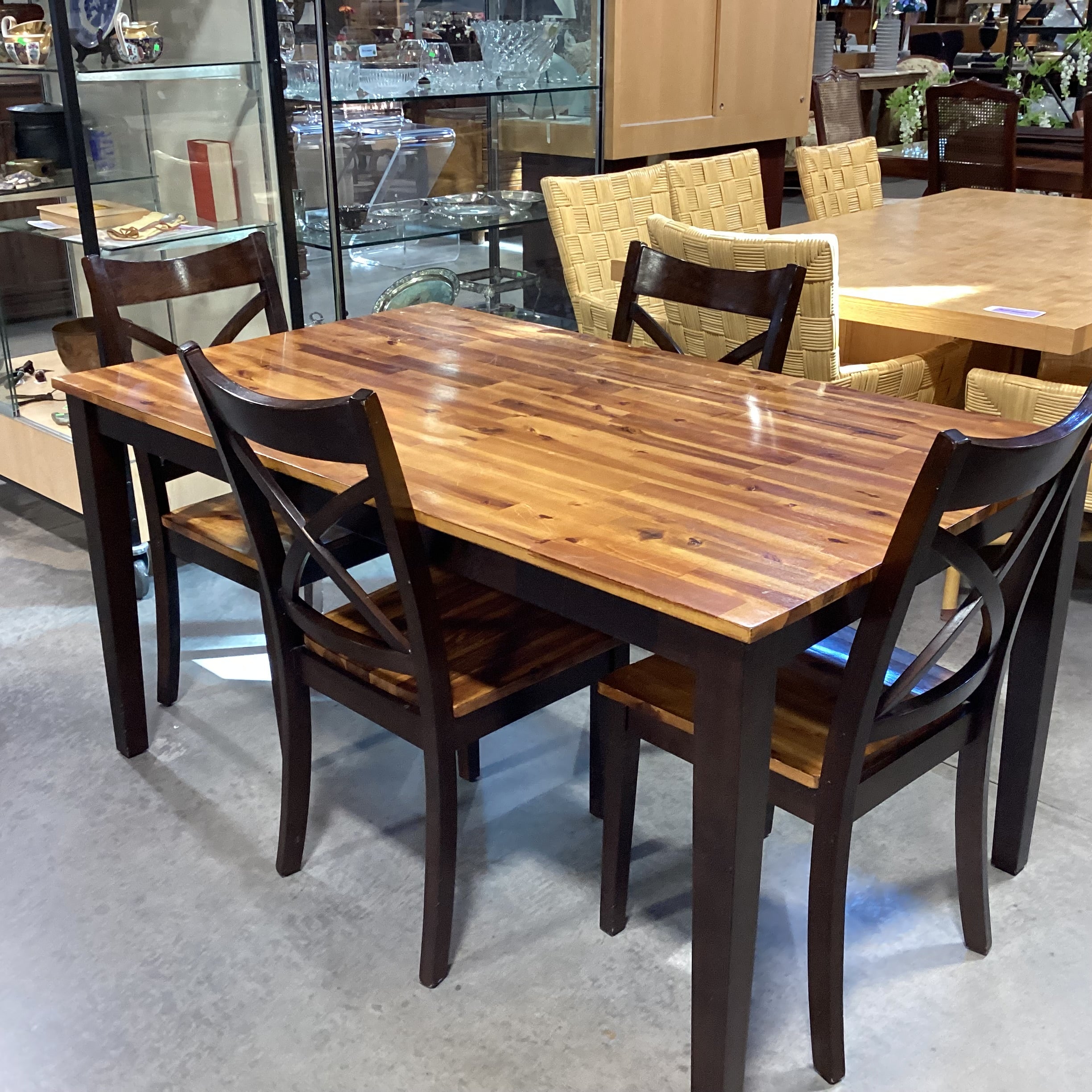 Light & Dark Finished Wood Table with 4 Chairs Dining Set 60"x 36"x 30"
