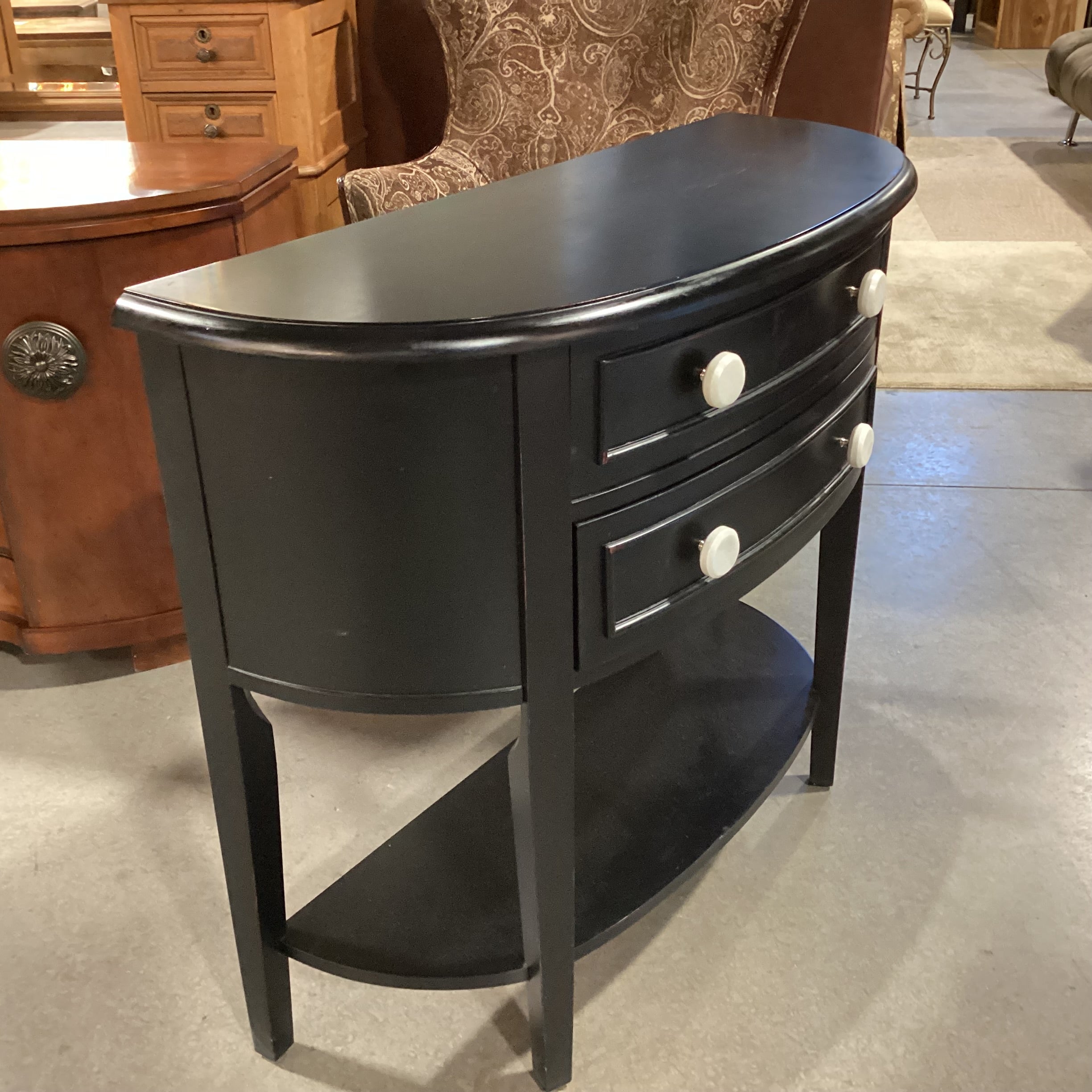 Black Half Moon 2 Drawer Entry Accent Table 37"x 15"x 32.5"