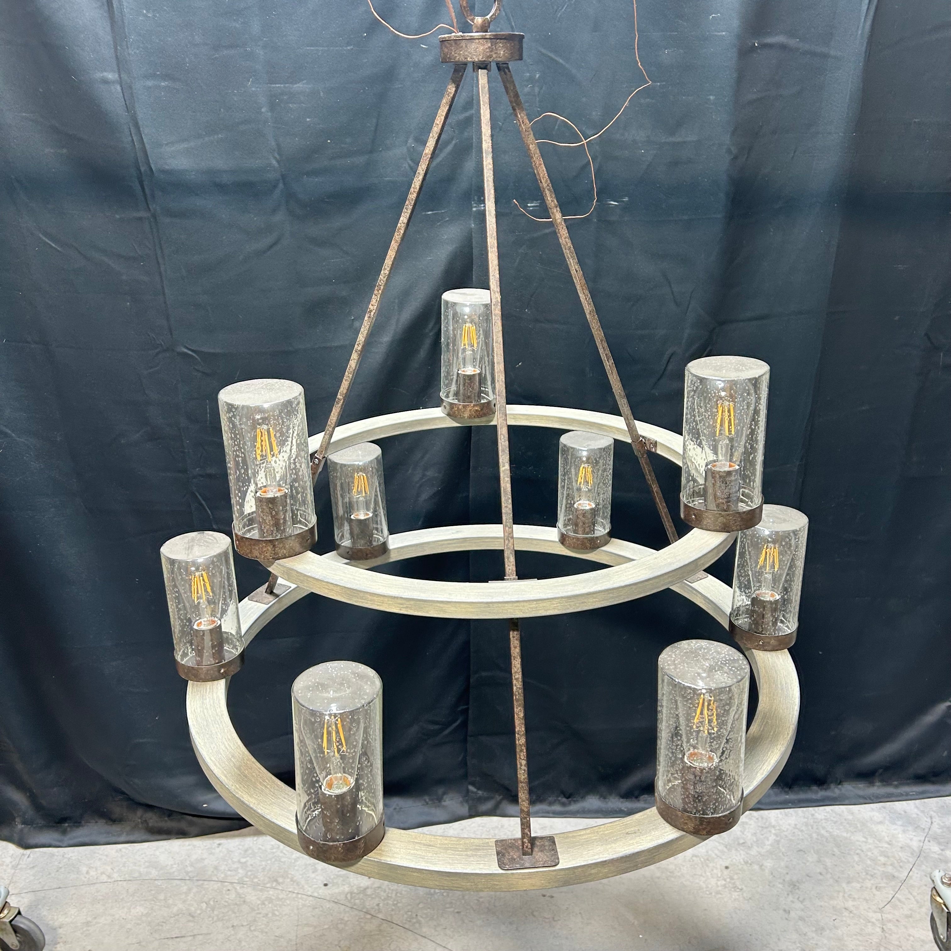 Franklin Iron Gorham Wagon Wheel 2-Tier 9-Light Ring Chandelier 32" X 34"