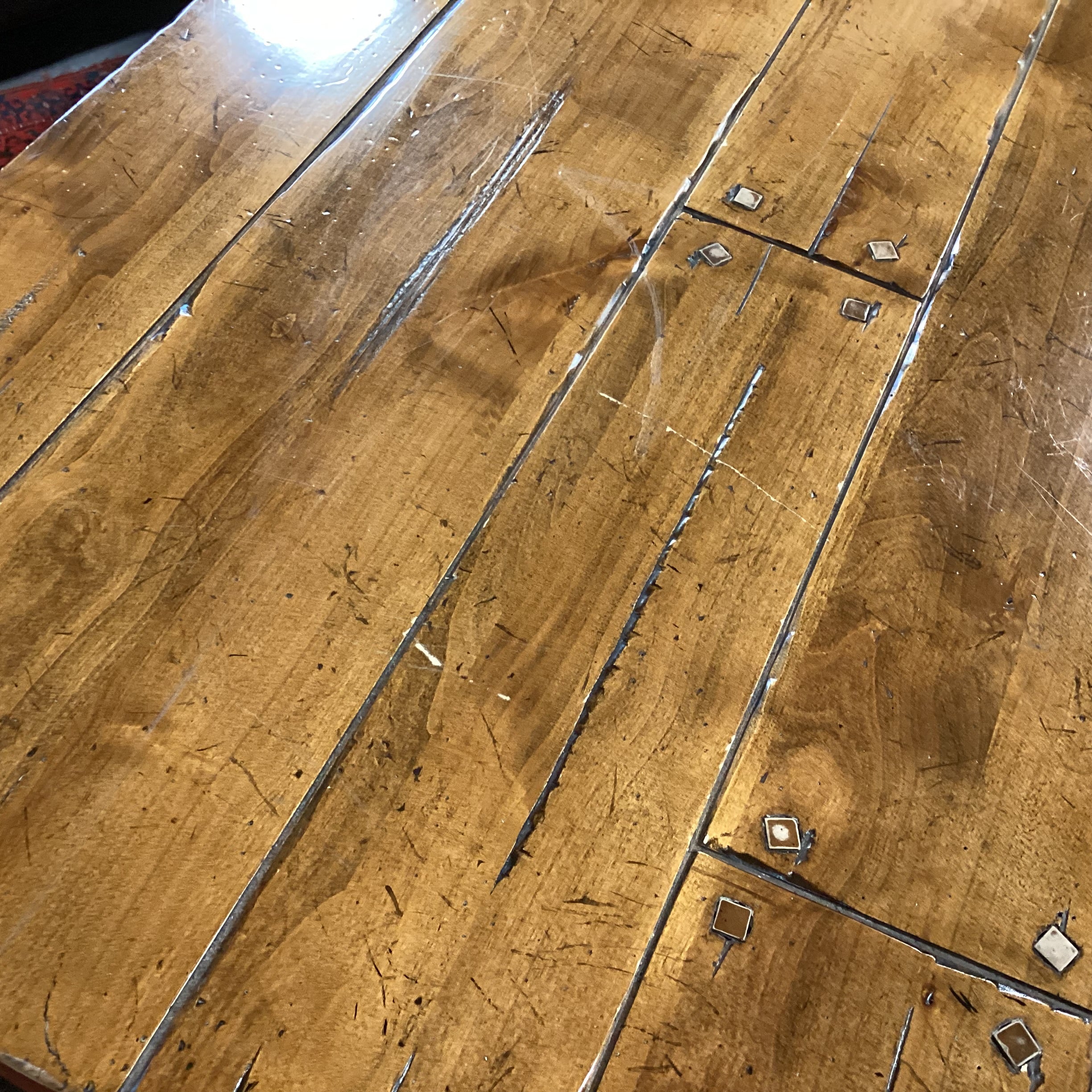 Rustic Distressed Solid Plank & Ornate Iron Coffee Table 54"x 32"x 21.5"