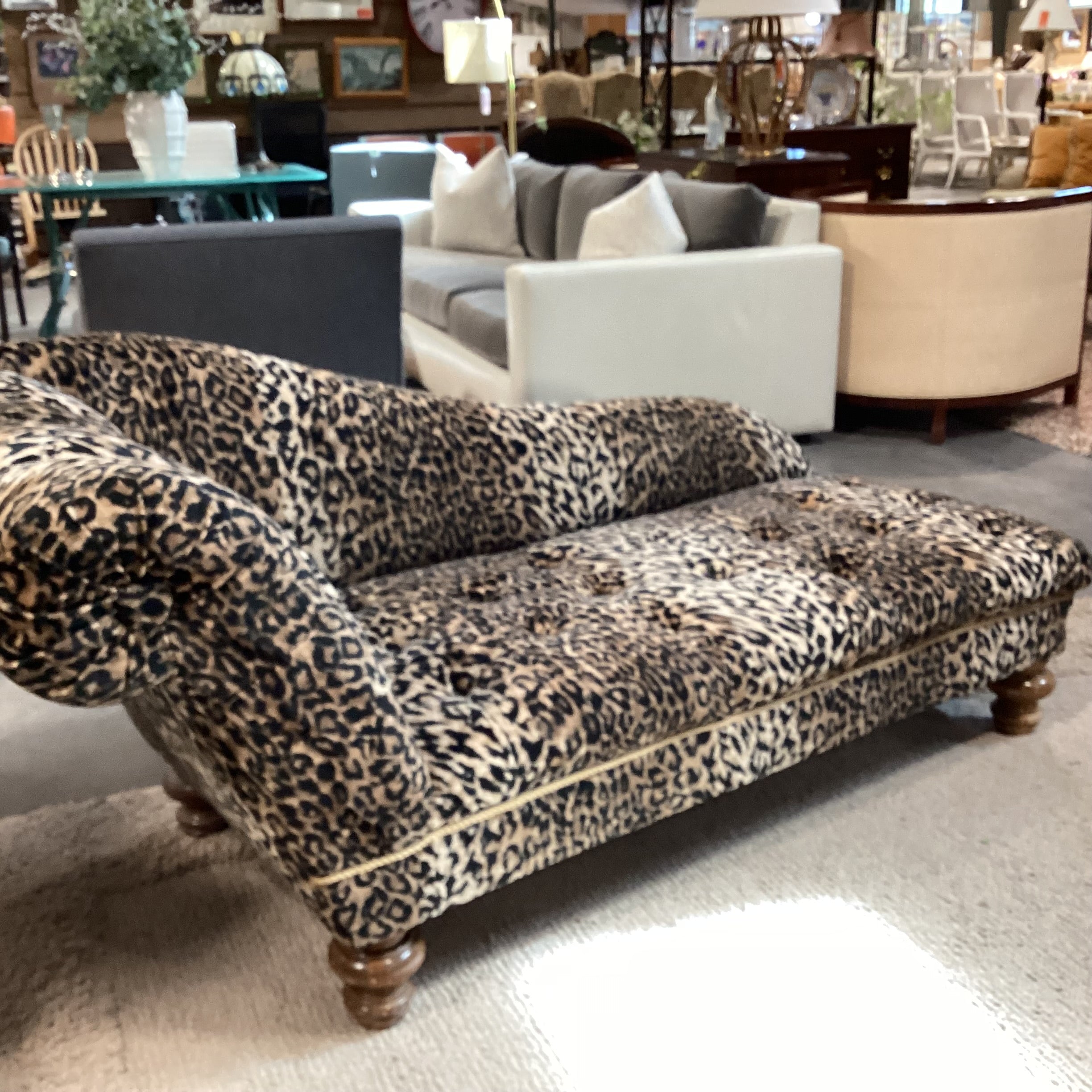 Animal Print Button Tufted Chaise Sofa 72"x 30"x 32"