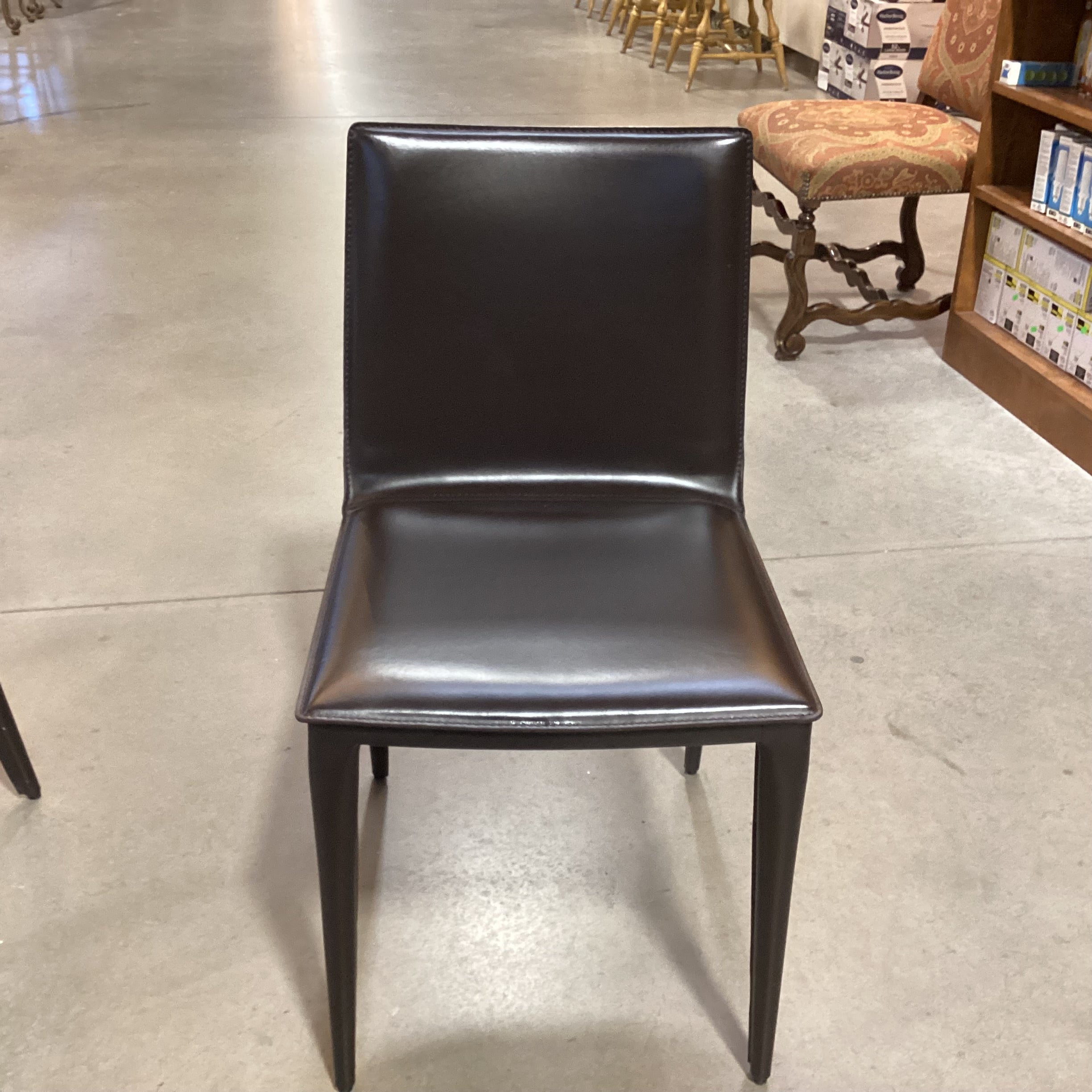 Frag Ultra Modern Espresso Full Grain Leather & Steel Chair 18"x 20"x 33"