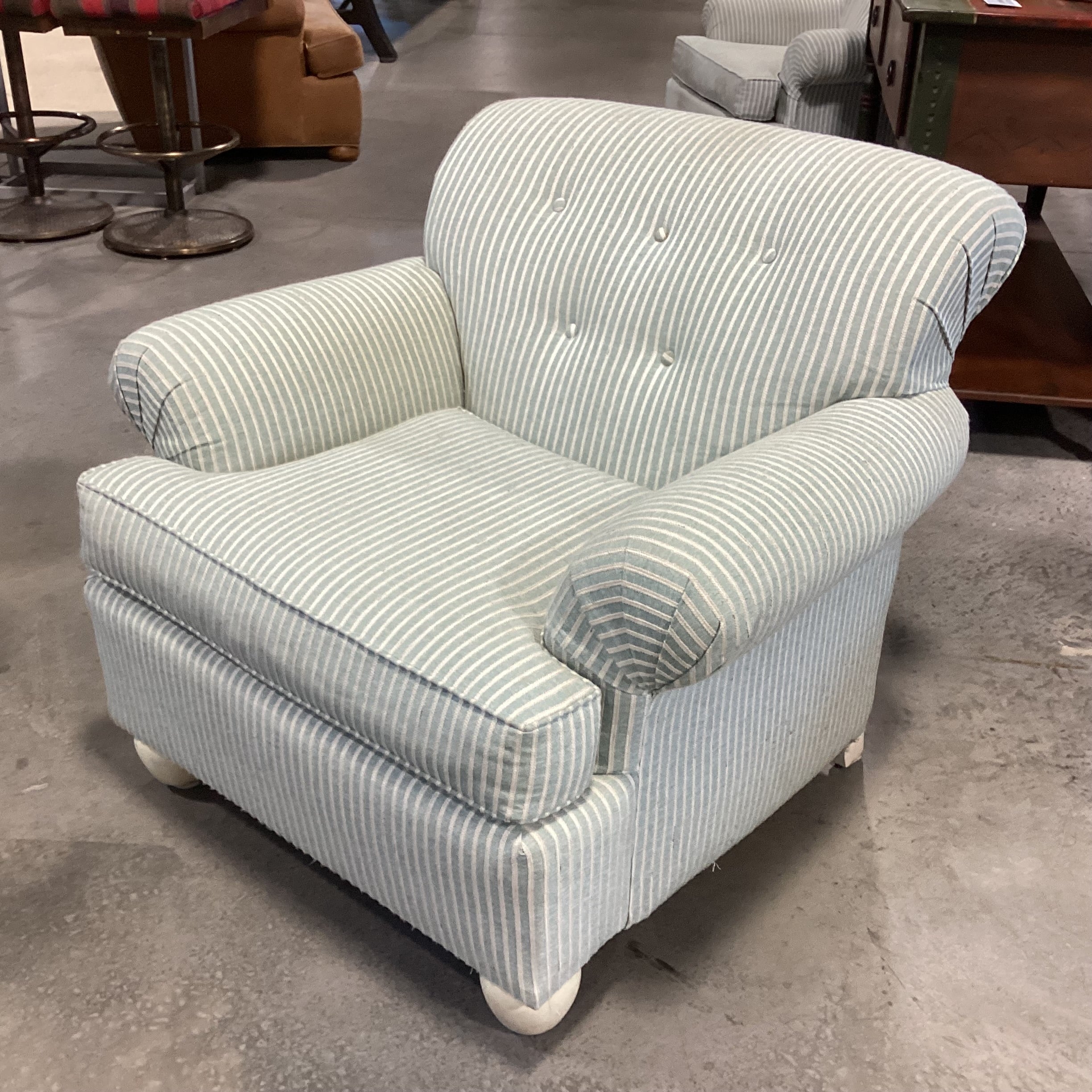 Cochrane Furniture Green & Ivory Woven Stripe Chair 39"x 39"x 33.5"