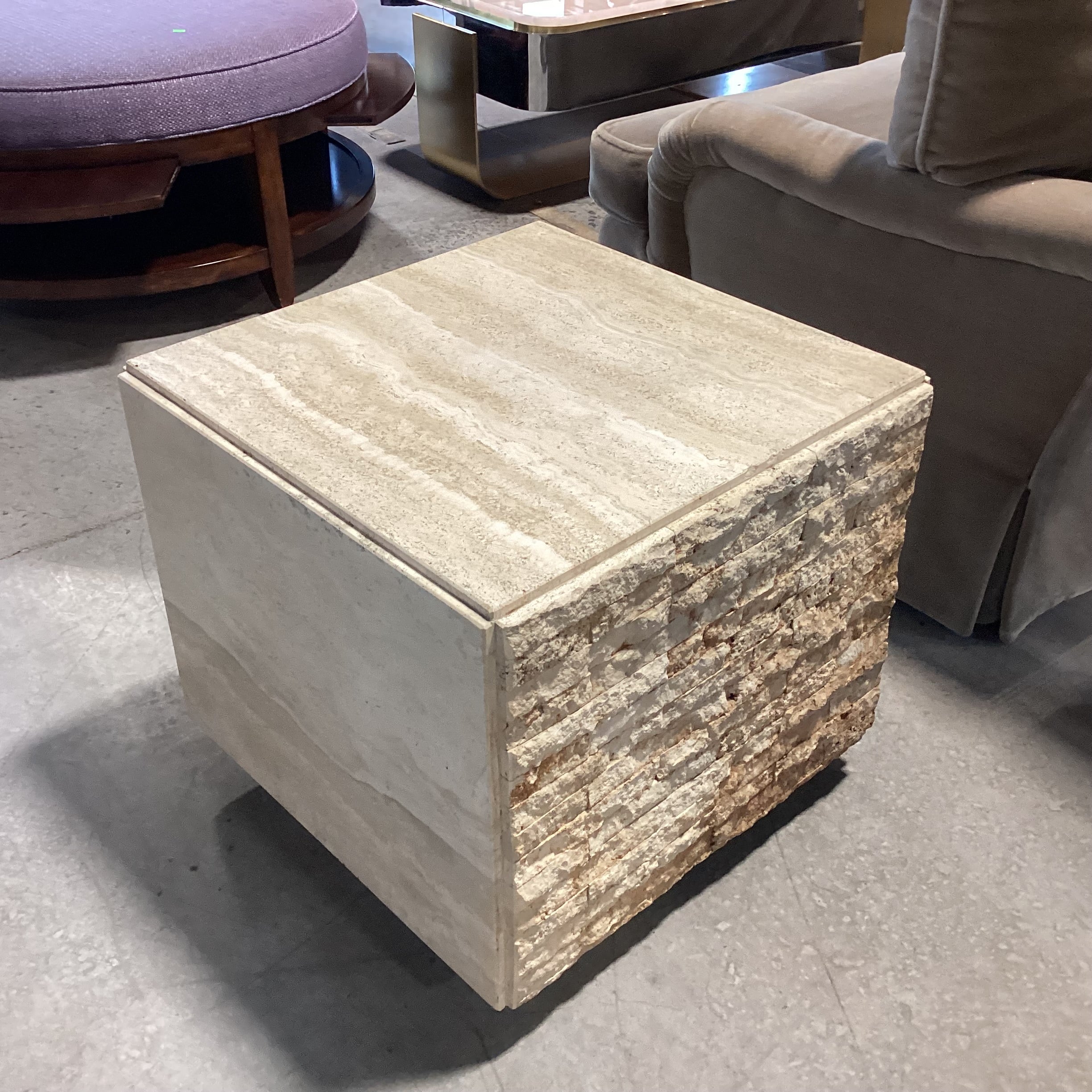 Travertine Rough Stacked & Polished Cube End Table 22"x 22"x 20"