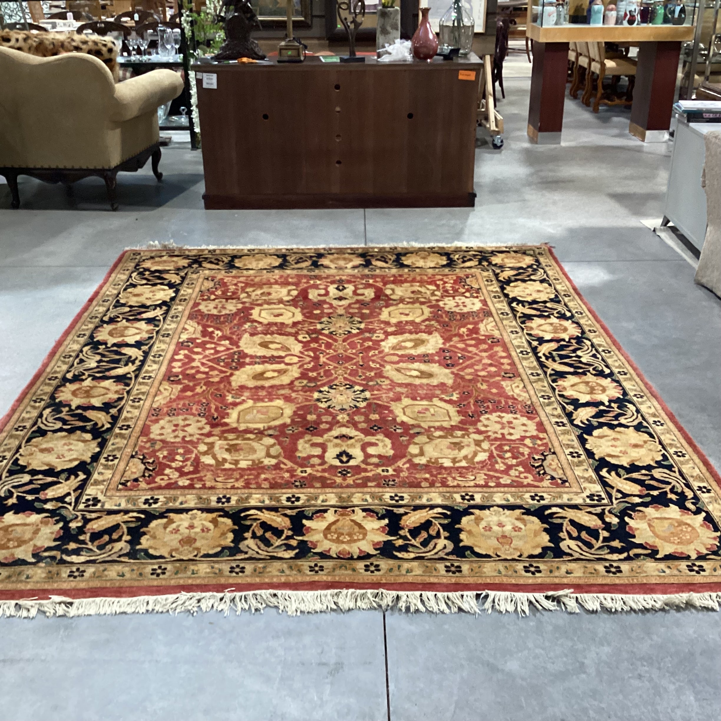 Gold Red & Black Floral Hand Woven Wool Rug 8'x 10'3"