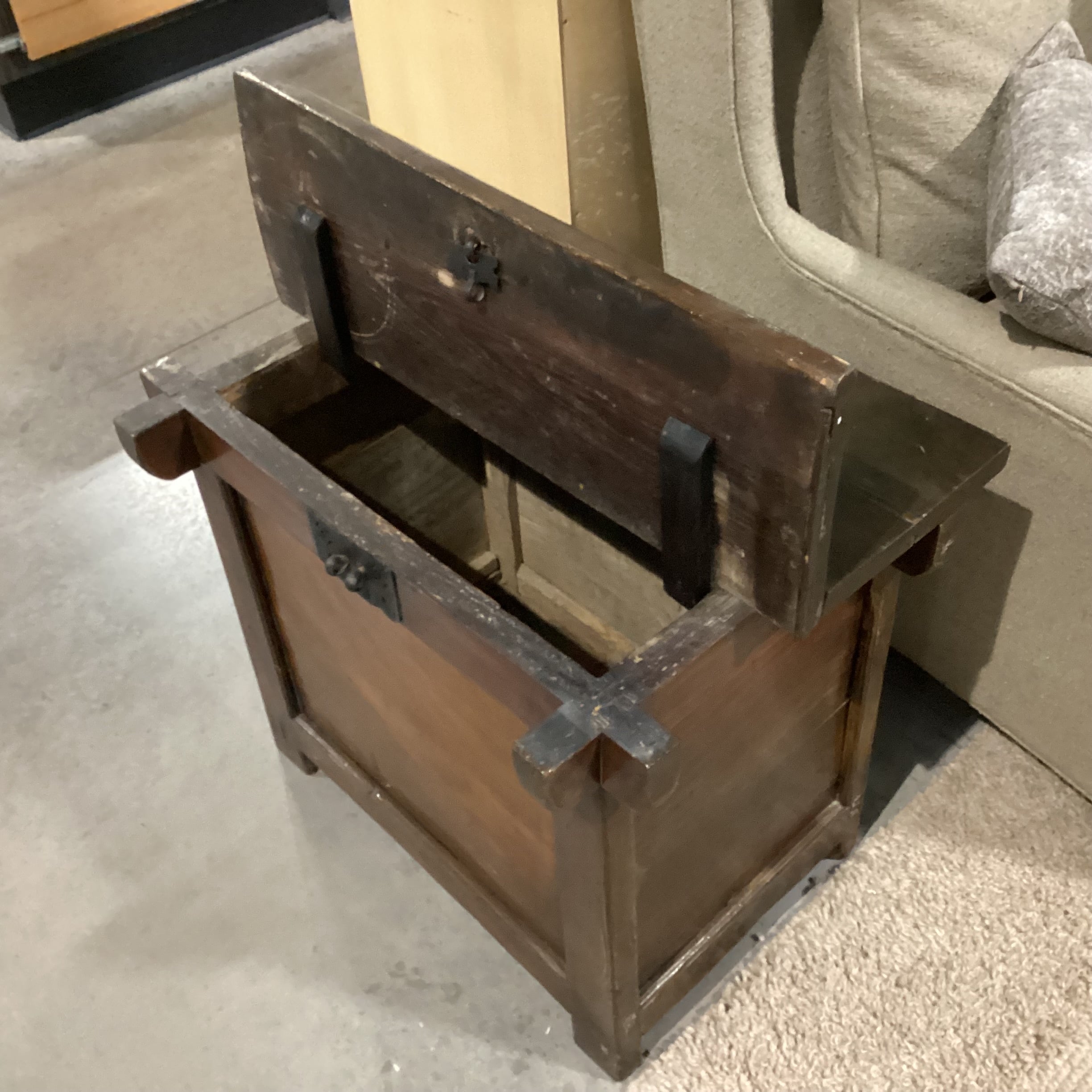 Antique Oriental Pine & Hand Wrought Iron Chest Trunk 30"x 21.5"x 26"