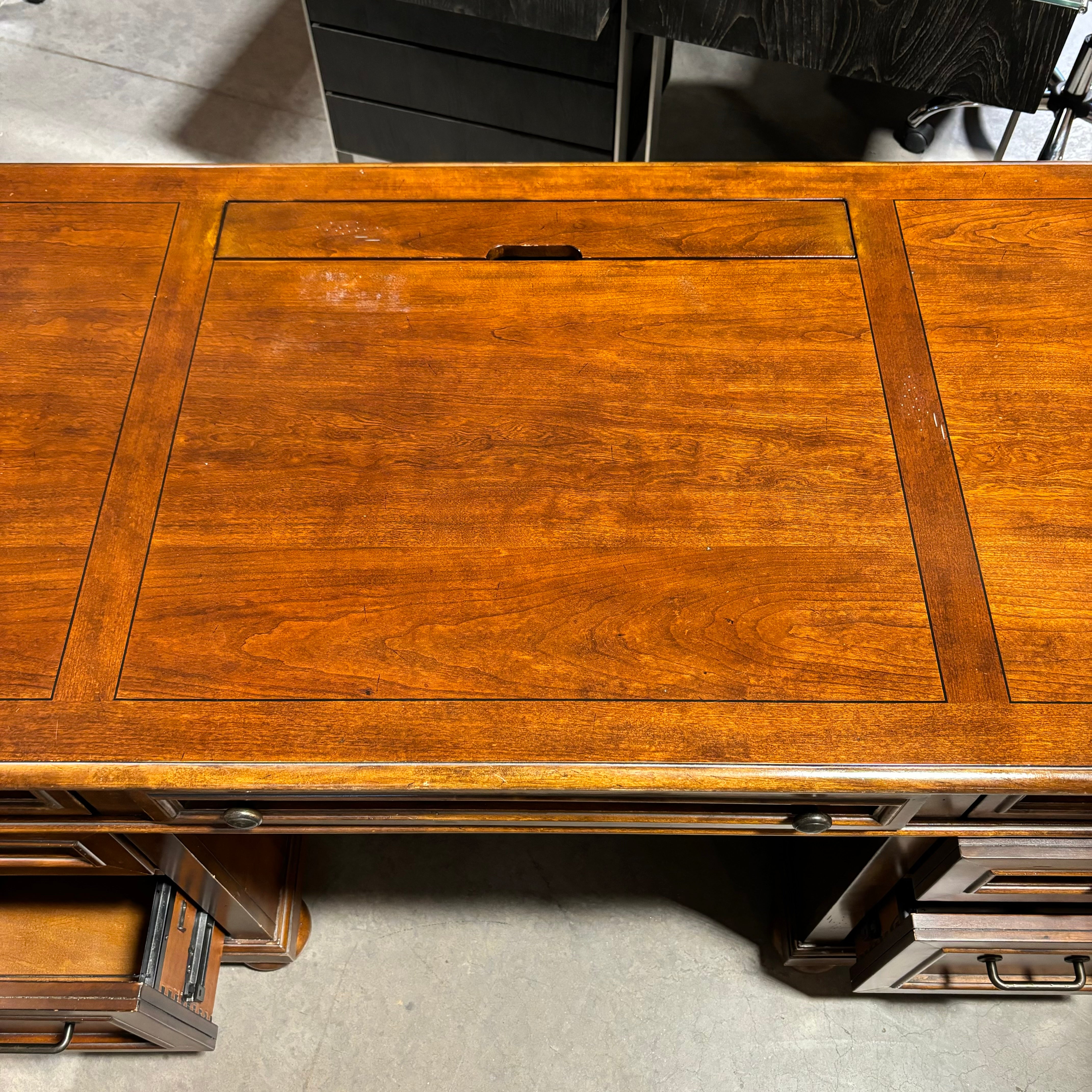 Wynwood by Flexsteel Distressed Dark Finish Solid Wood 7 Drawer with Built in Power Strip Executive Desk 66"x 30"x 31"