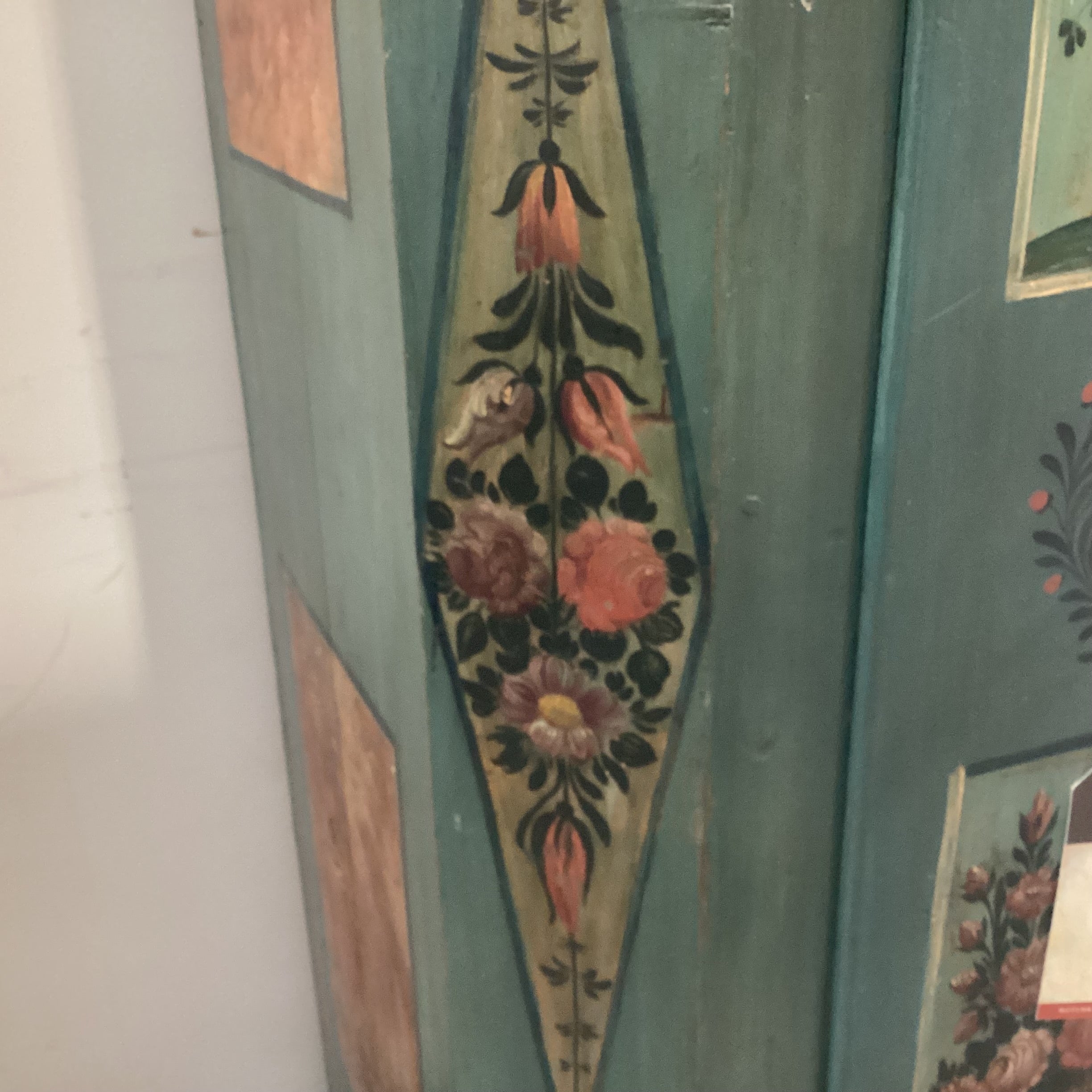 Antique Austrian Kitzbuhel Carved Wood & Hand Painted Floral 2 Door Armoire 50"x 26"x 71"