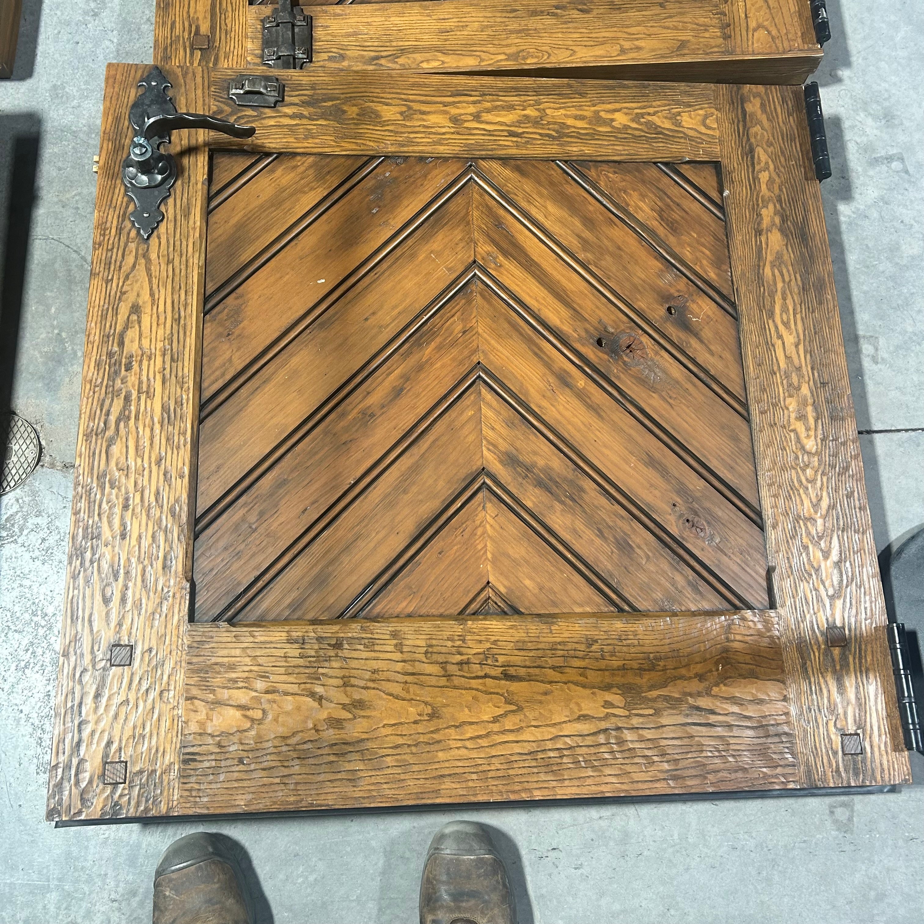 42"x 86"x 3" Brown Rustic Dutch Door with 4 Pane Window / Iron Hardware / LEFT HAND