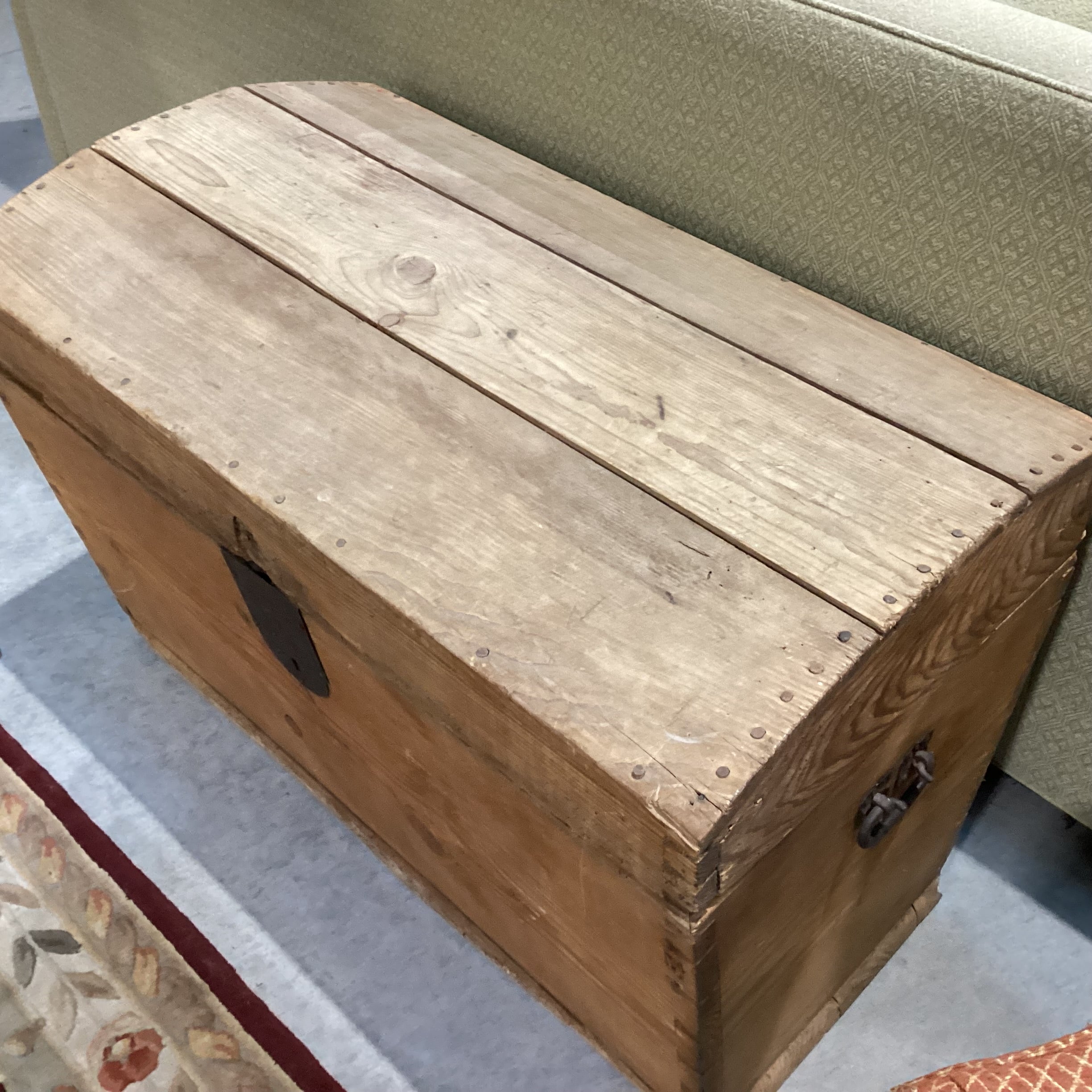 Antique Natural Pine with Wood Pegging & Iron Accent Trunk 37"x 21"x 24"