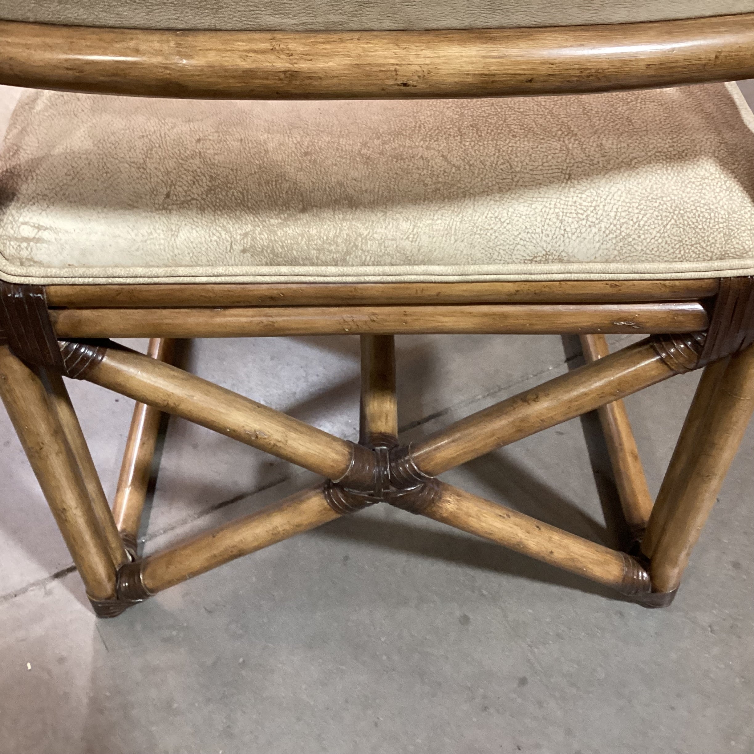 Vintage Bamboo Leather Strap Wrapped & Texture Tan Leather Accent Chair 24"x 24"x 35"
