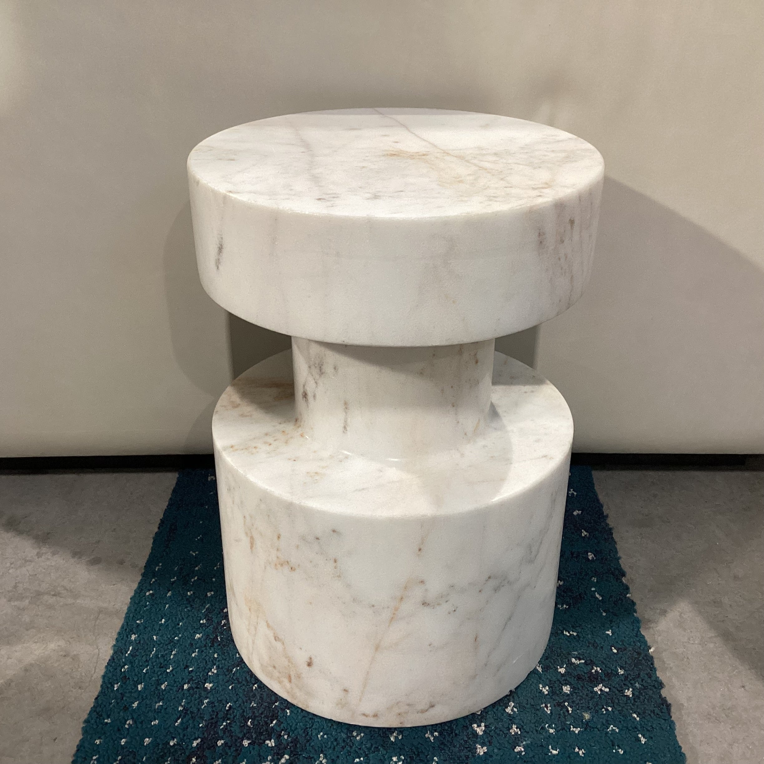 Noir Mamud White with Grey & Brown Veining Marble Accent Table 13" Diameter x 18"