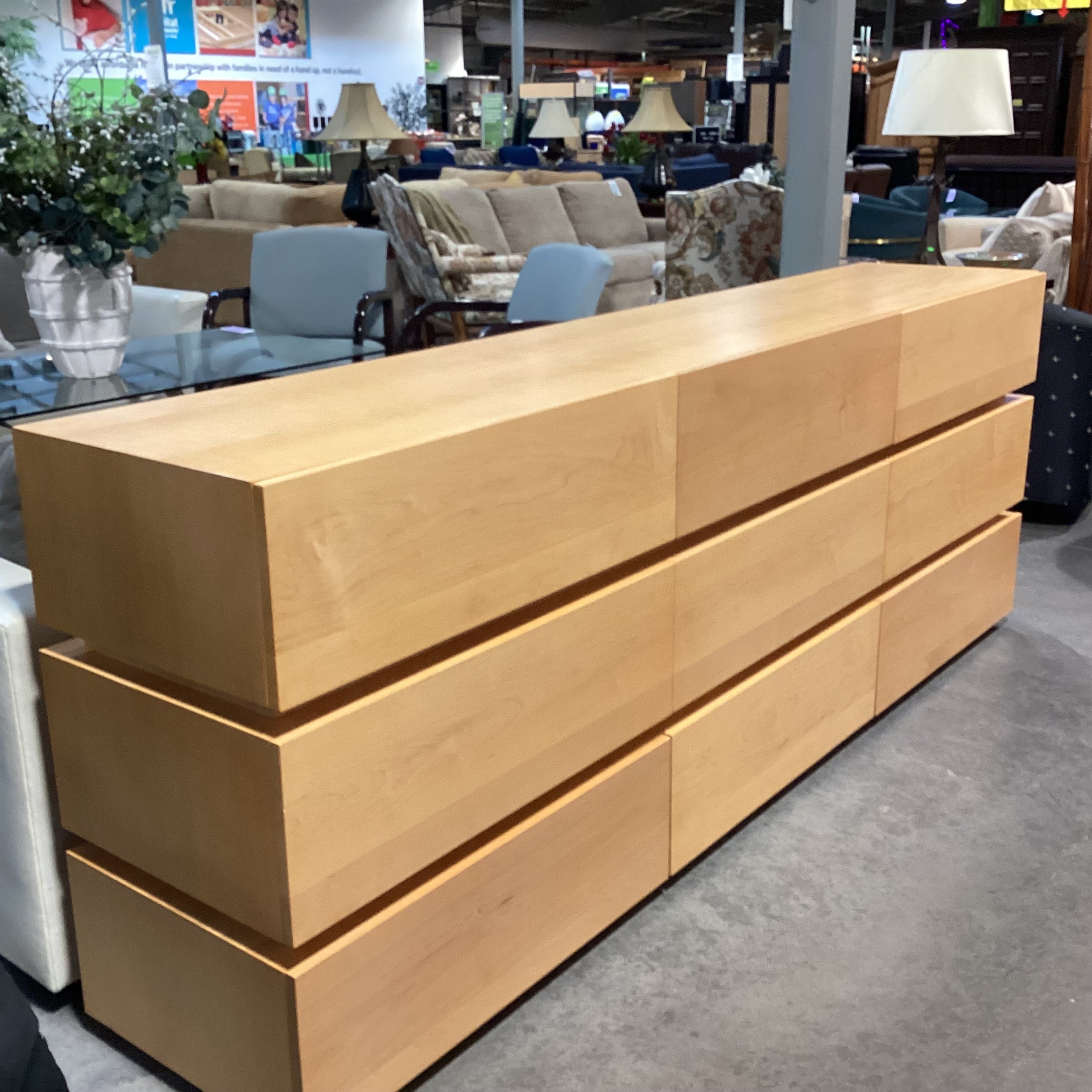 Custom Natural Maple 9 Drawer Dresser 96"x 19"x 36"