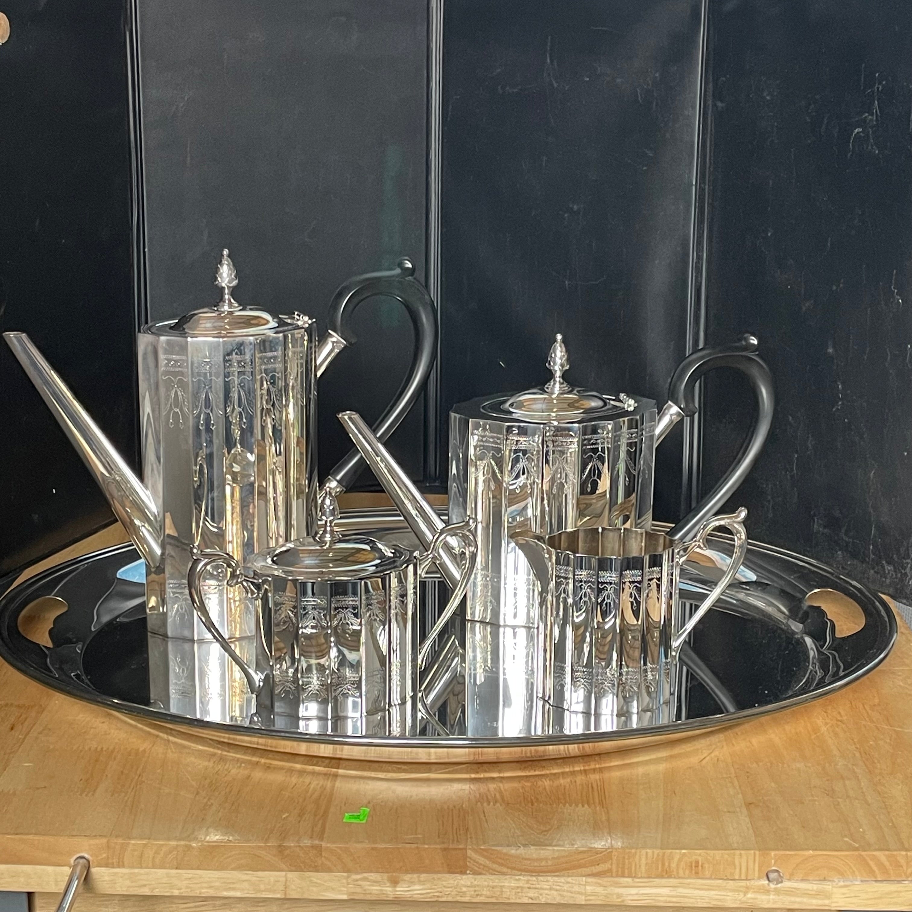 Vintage 1940-1960 Lunt Fluted Silverplated Paul Revere/Colonial Classic 5 Piece Tea Set