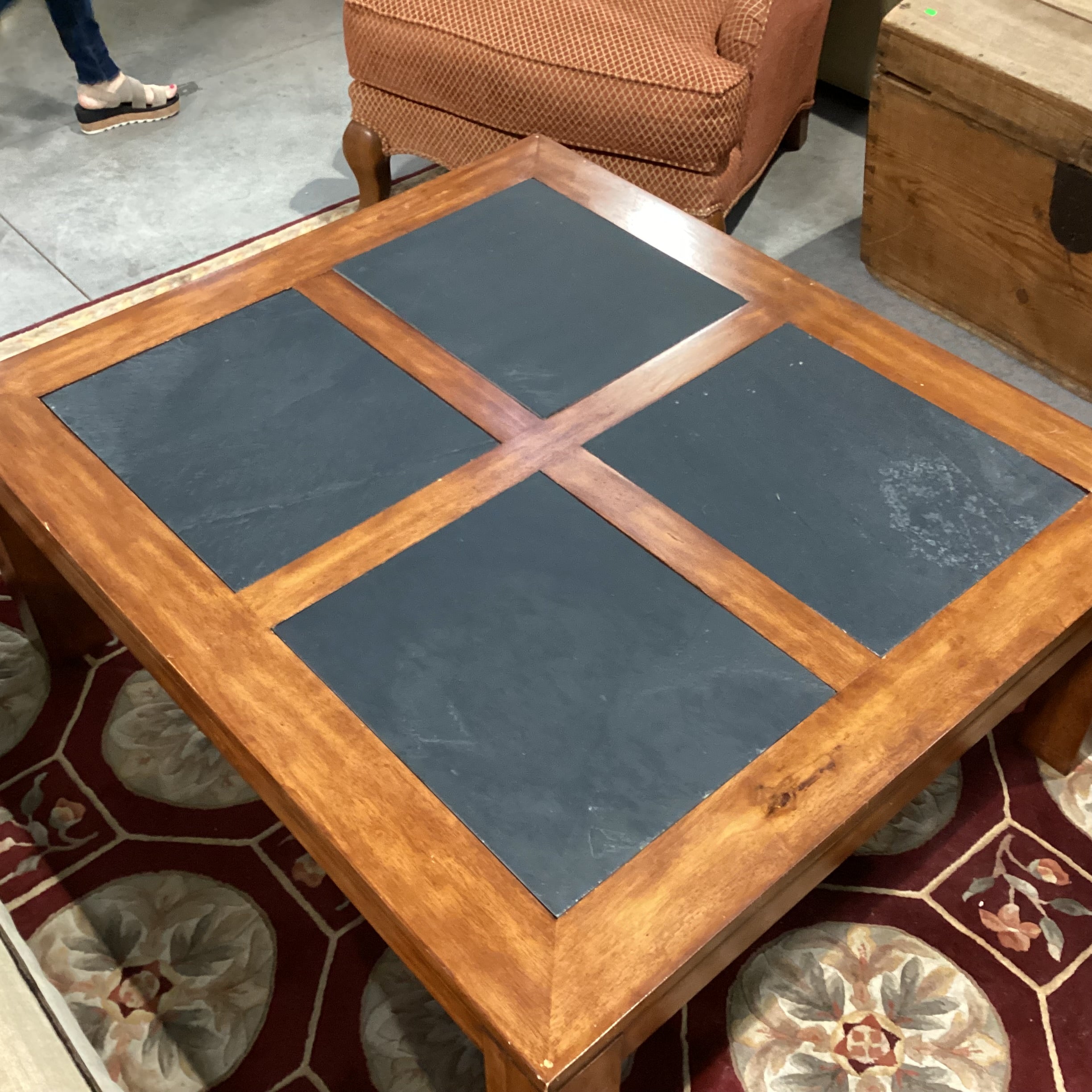 Finished Wood with Slate Tile Inset Coffee Table 42"x 48"x 19"