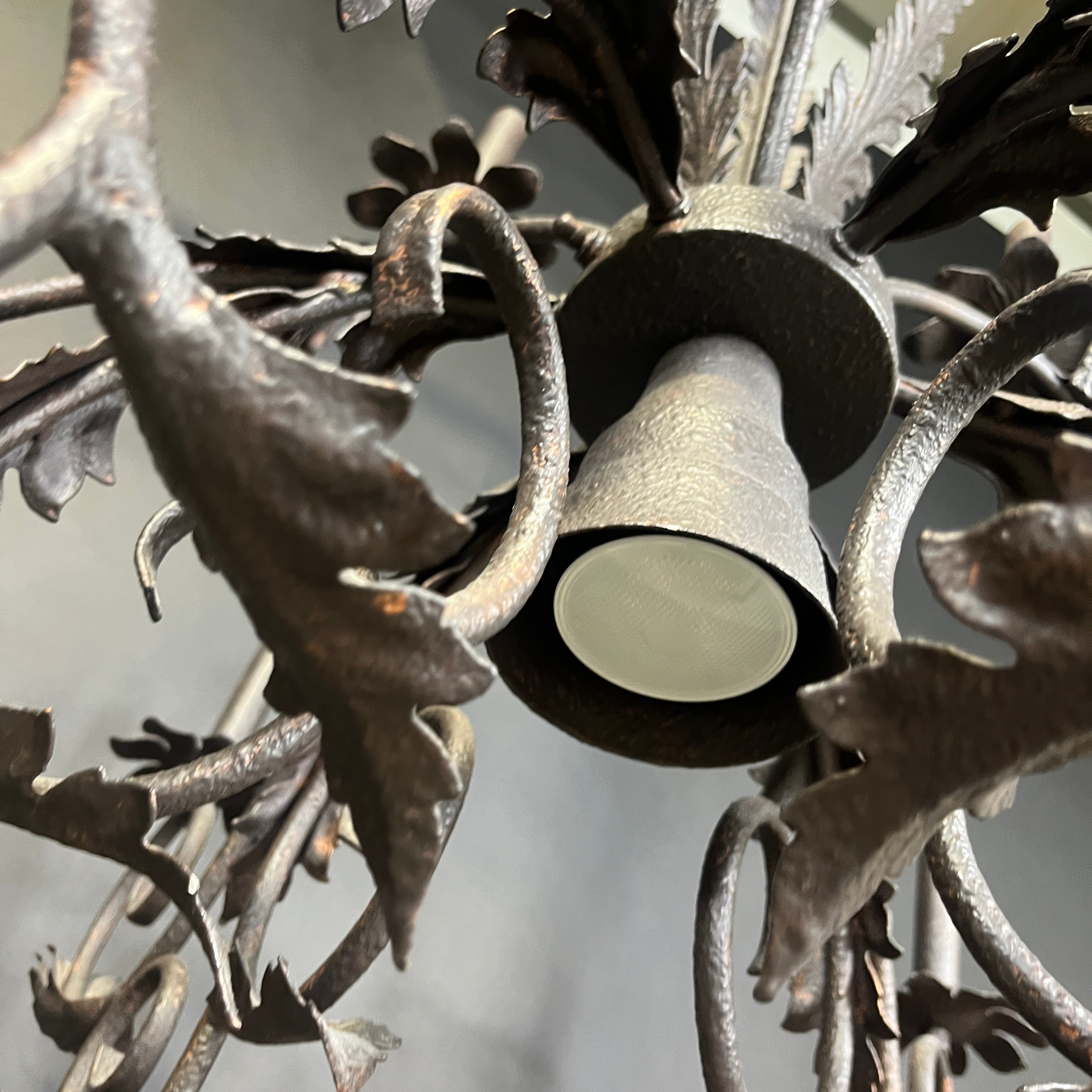 Gothic Style 10-Light Bronze Painted Metal Floral Leaf Chandelier 38” Diameter x 36” - 106”