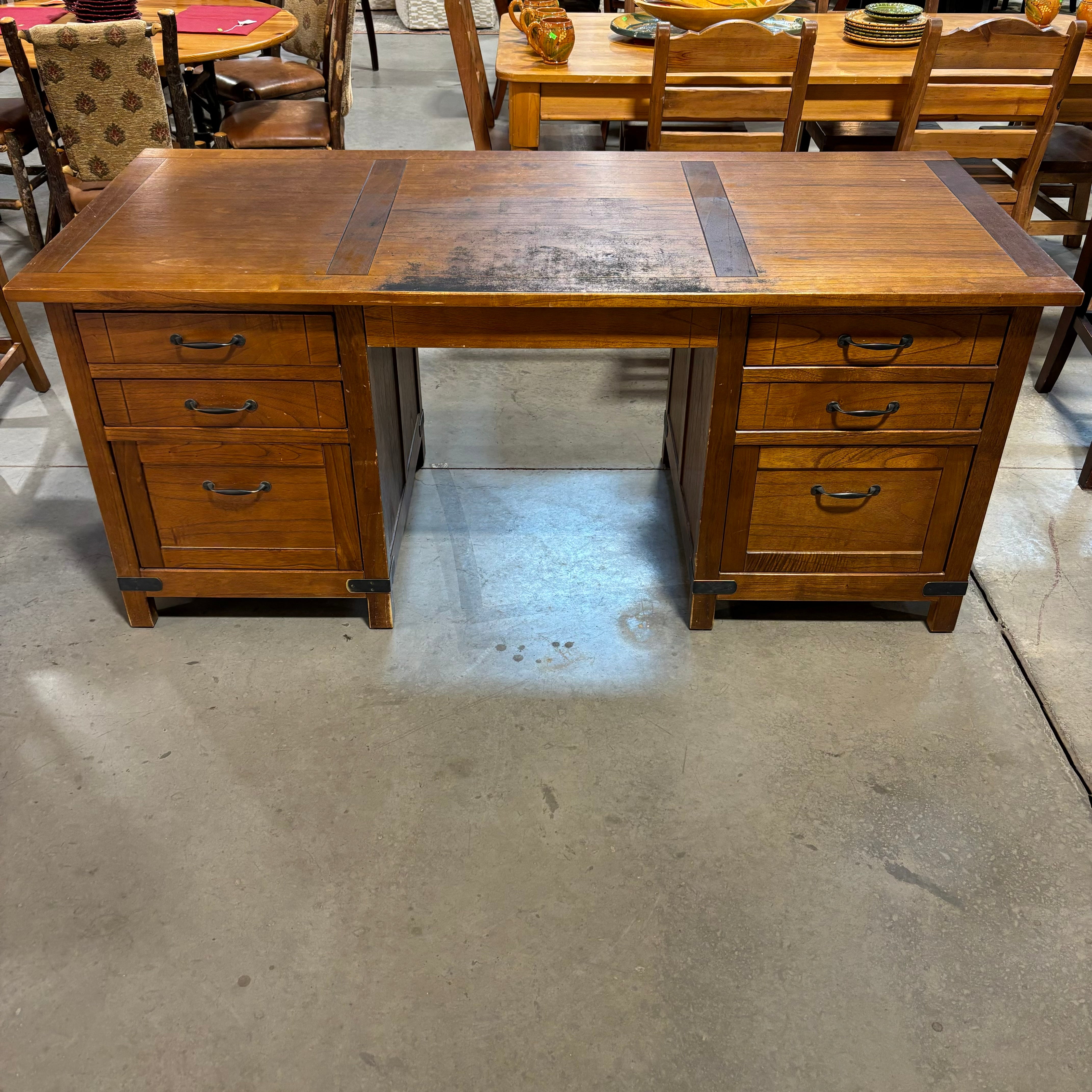 Arhaus Solid Wood with Iron Accents 6 Drawer Desk 71"x 31.5"x 30.5"