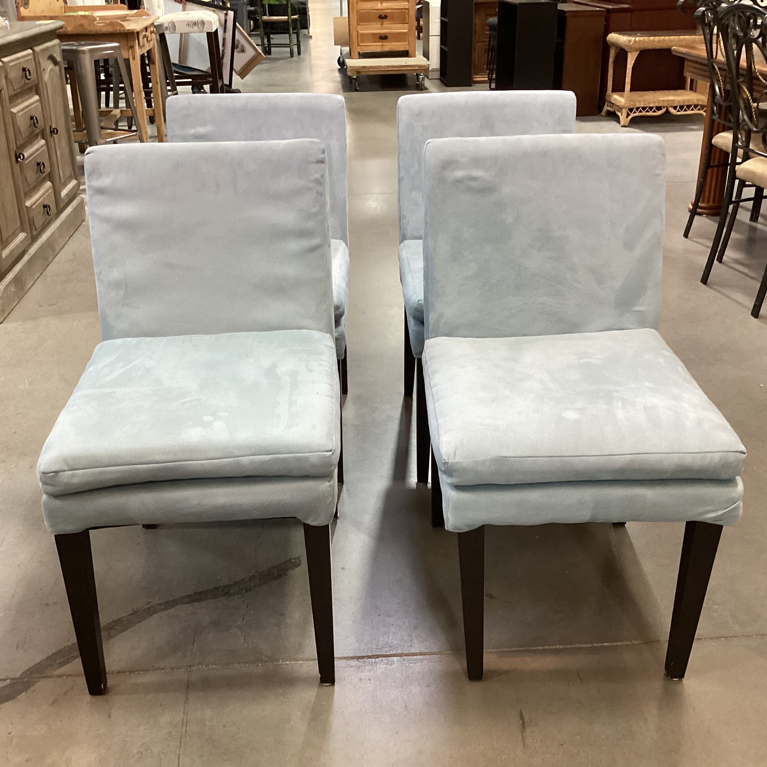 SET of 4 West Elm Blue Ultra Suede & Black Wood Legs Dining Chairs 19"x 24"x 33"19"x 24"x 33"