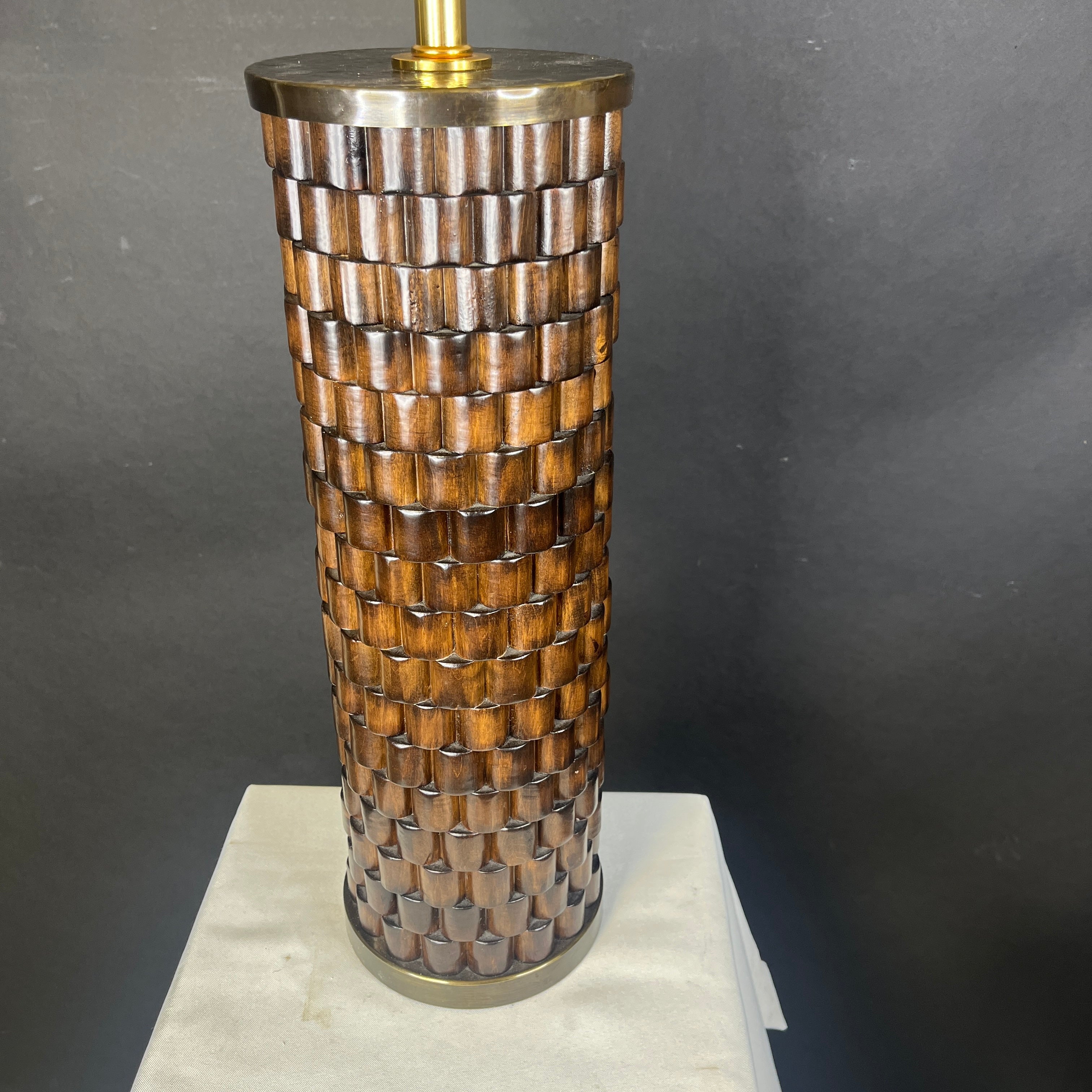 Thomas Pheasant Dowel Dark Finish Wood and Brass with Shade Table Lamp 20” Diameter @ Shade x 32”