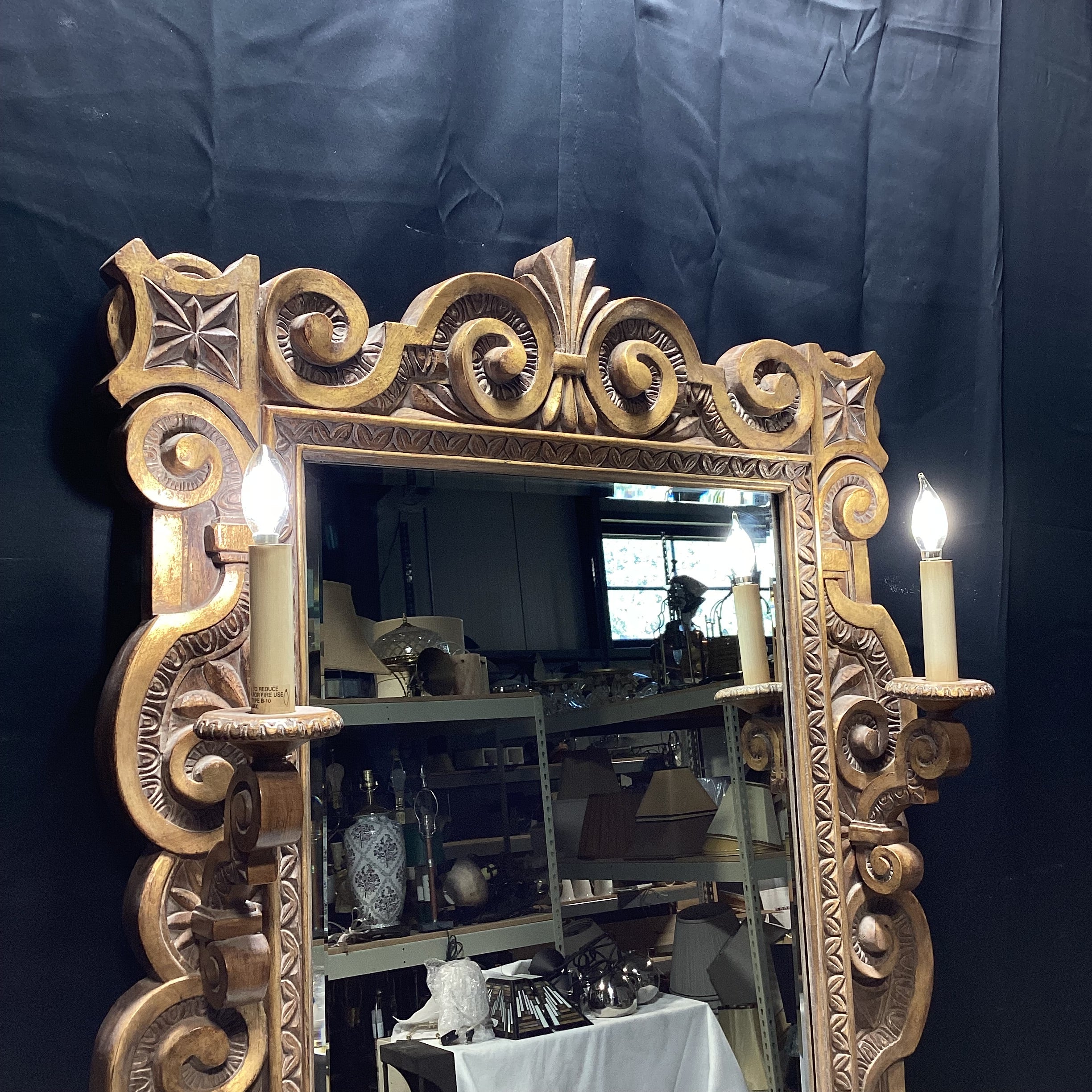 Fine Art Lamps Beveled Edge Wall Mirror With Twin Sconces 36" x 48"