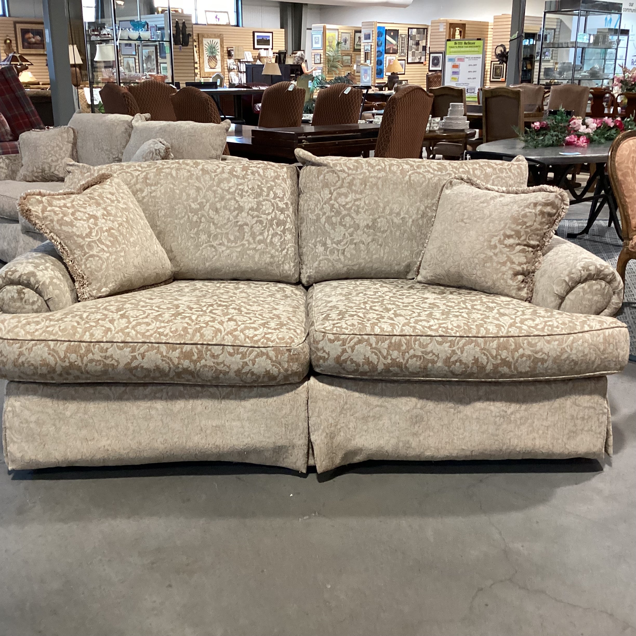 Thomasville Gold & Beige Raised Chenille Floral Woven Down Mix Sofa 87"x 44"x 36"