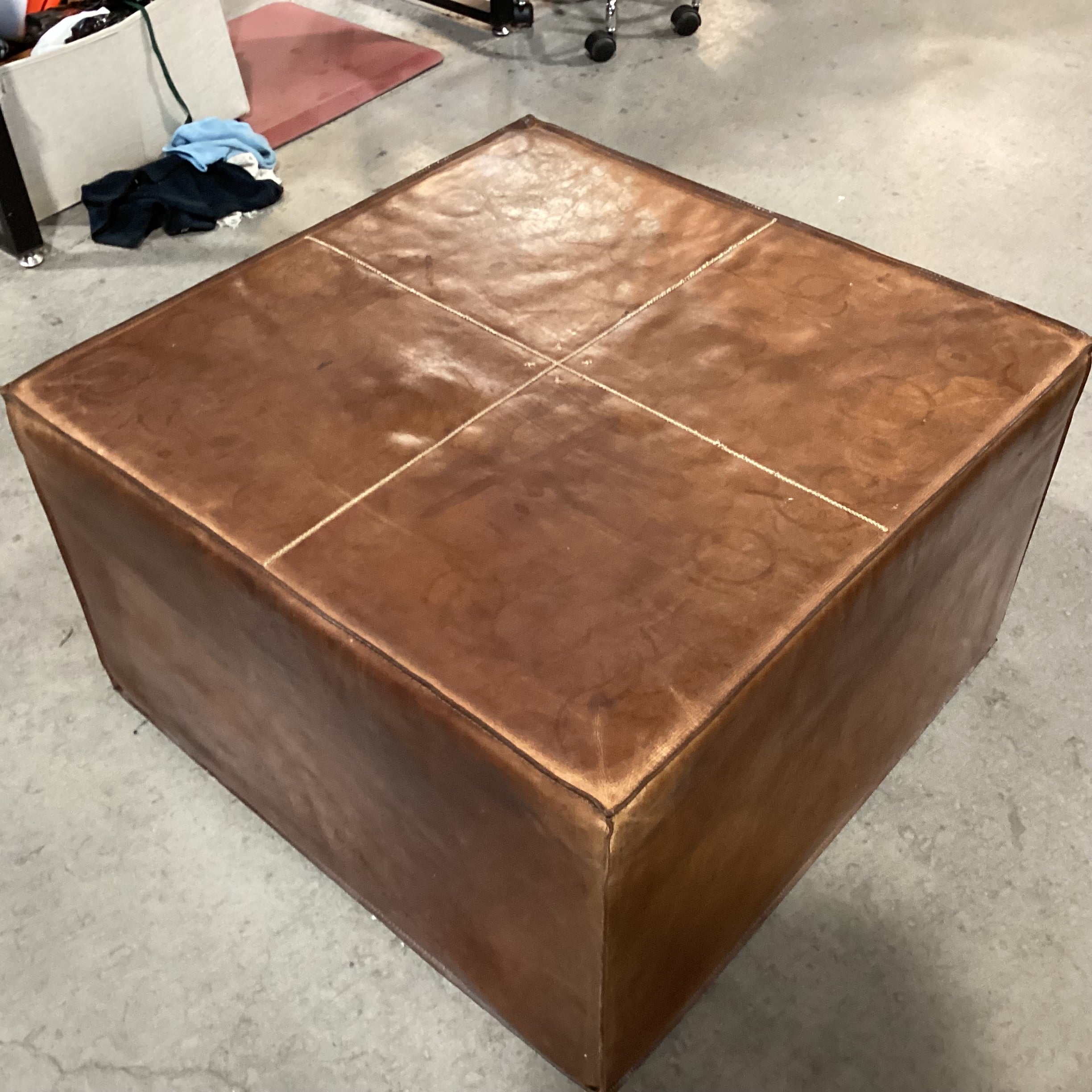 Leather with Stitching Square Ottoman 30"x 30"x 17.5"
