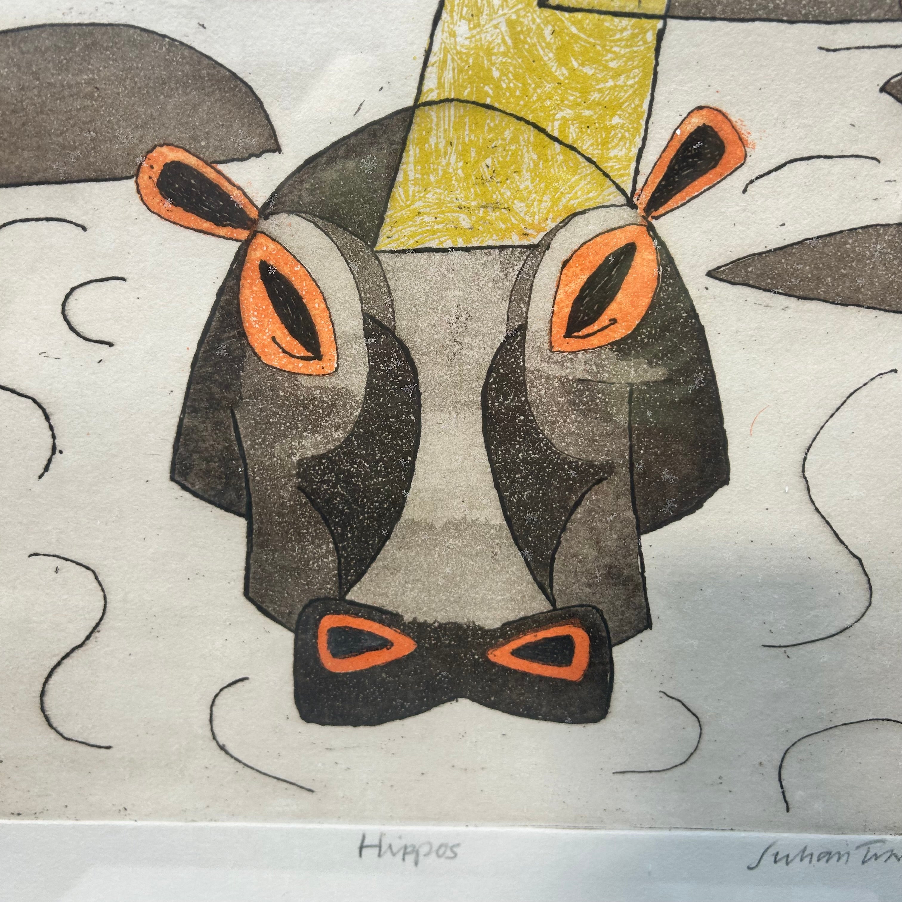 Vintage JULIAN TREVELYAN "Hippos ,Circa 1966 85/125 Signed 25"x 31"