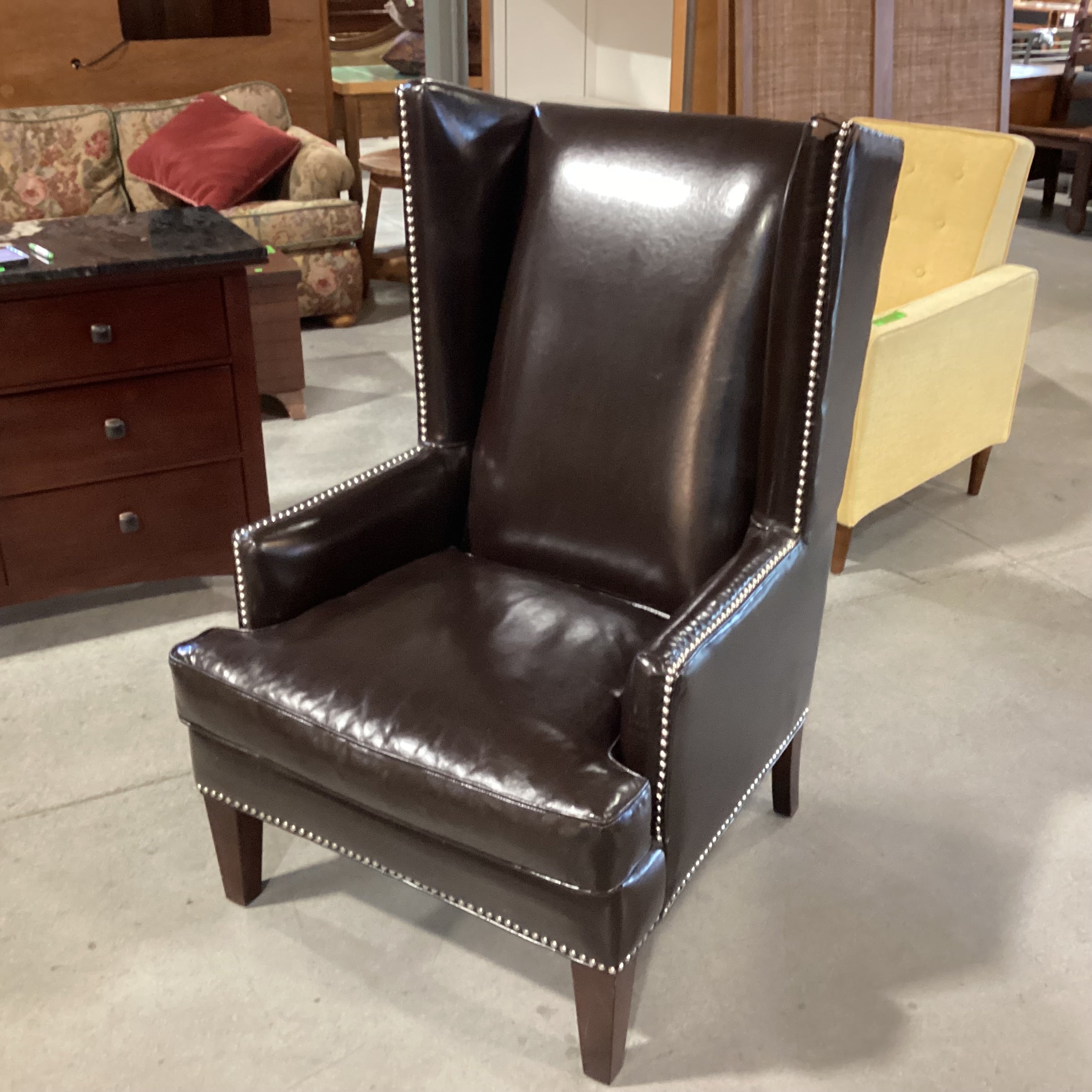Z Gallerie Chocolate Leather Nailhead Wing Chair 30"x 34"x 48"