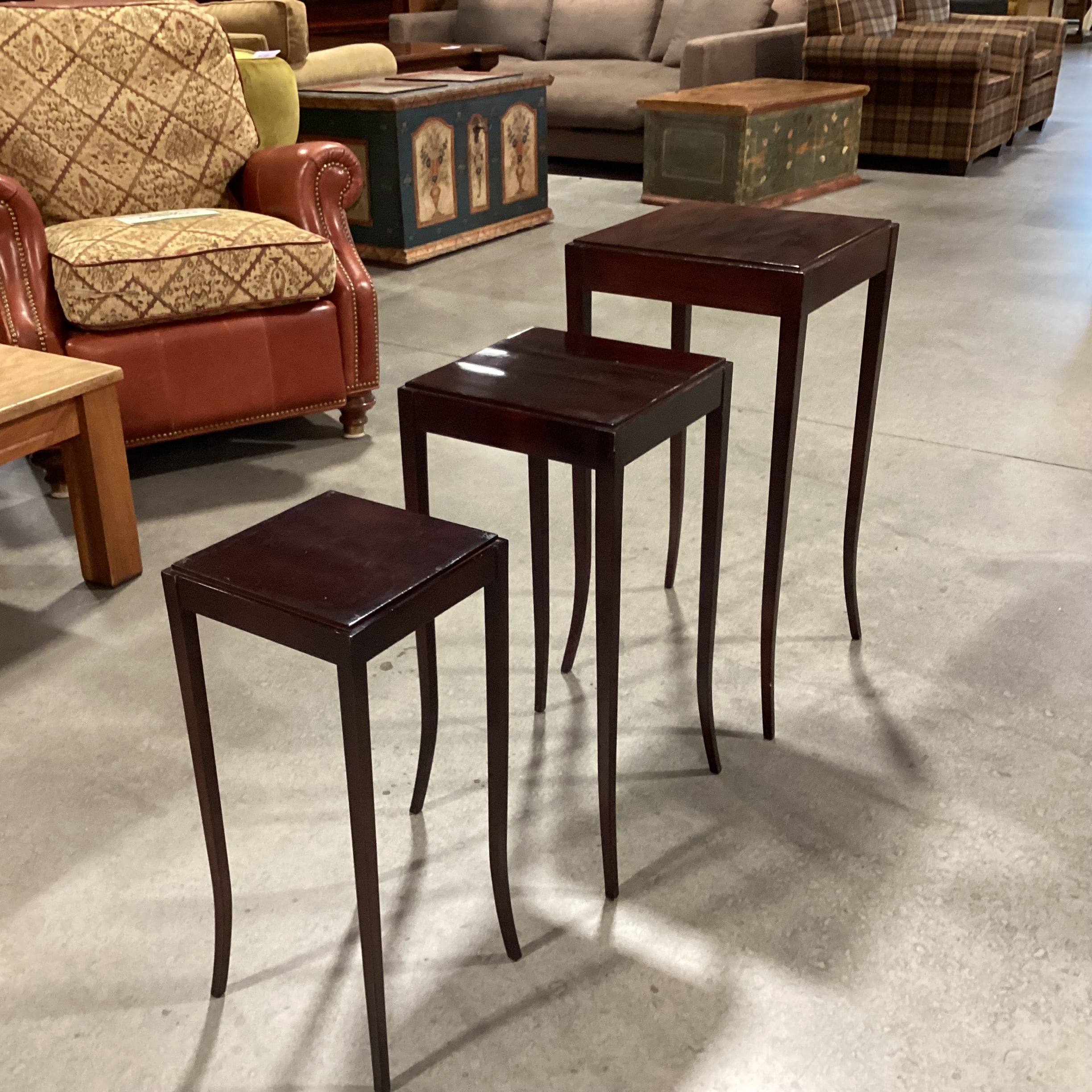 Barbara Barry For Baker Vintage Mahogany Nesting Accent Tables 14.5"x 14.5"x 29"