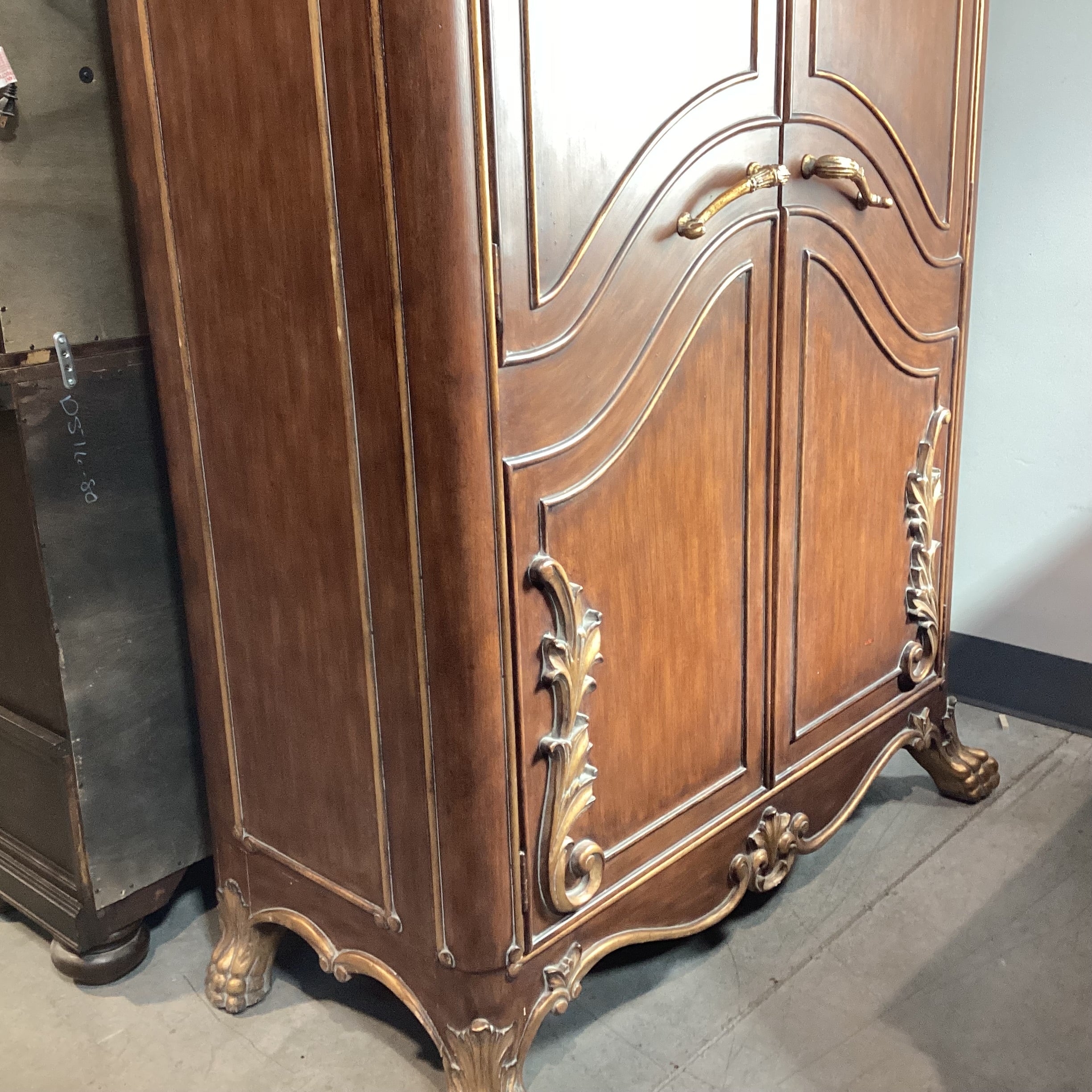 Ornate Carved Wood with Gold Accent 2 Door 3 Drawer Wardrobe Armoire 54"x 25"x 93"