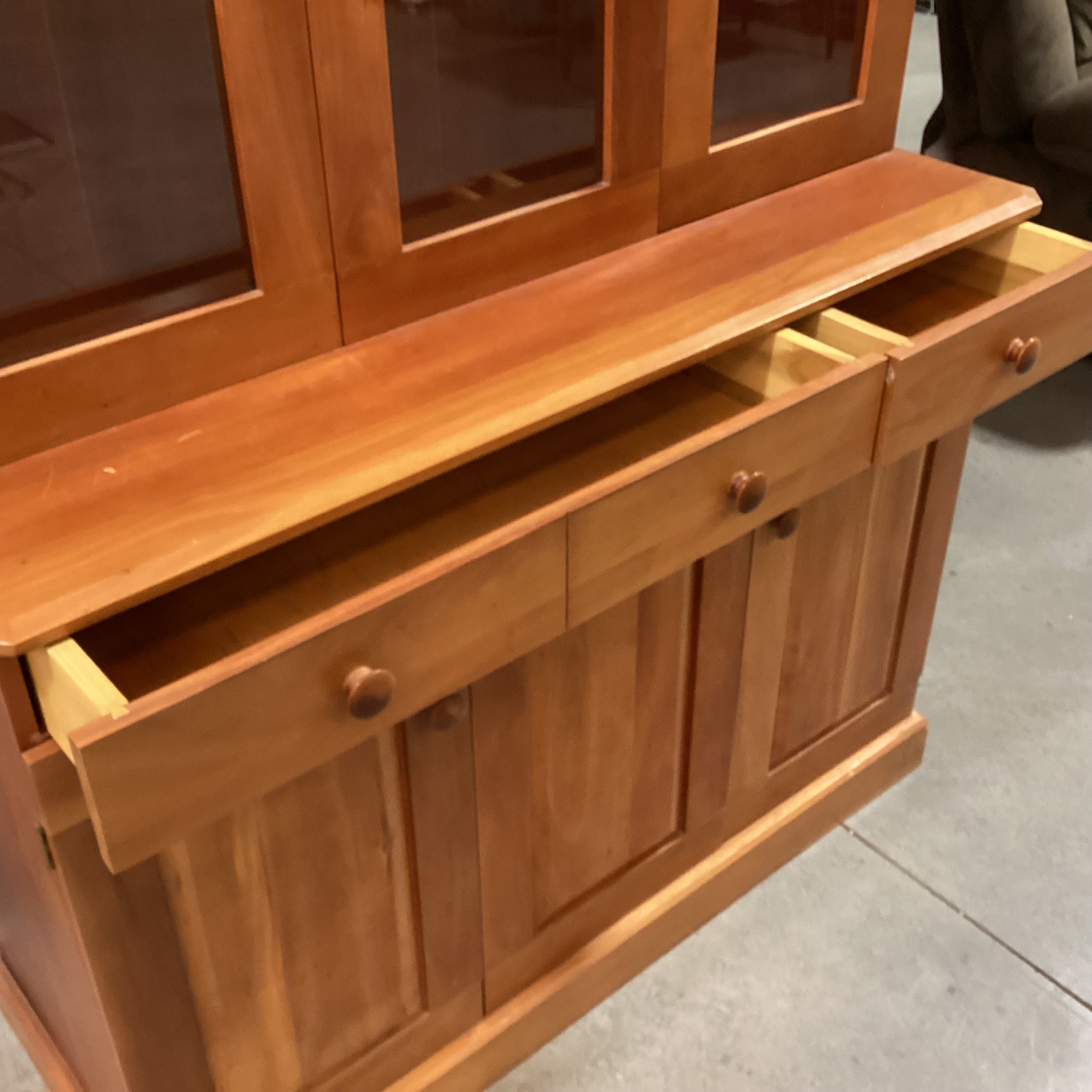 Cherry Wood & Glass 2 Drawer 4 Door China Hutch 51"x 21"x 71"