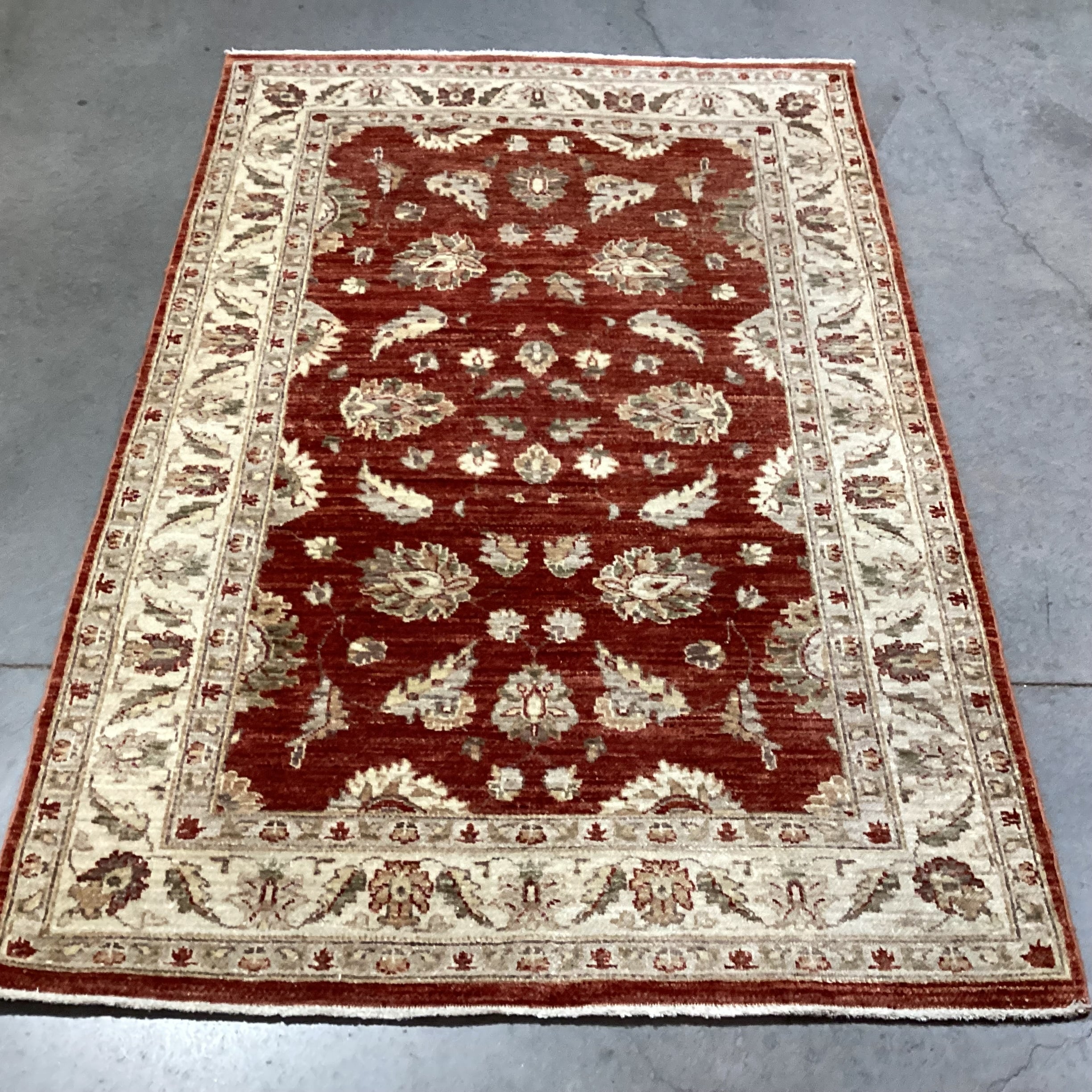 Afghan Oushak Rust & Cream Handwoven Wool Rug 4'2"x 6'4"
