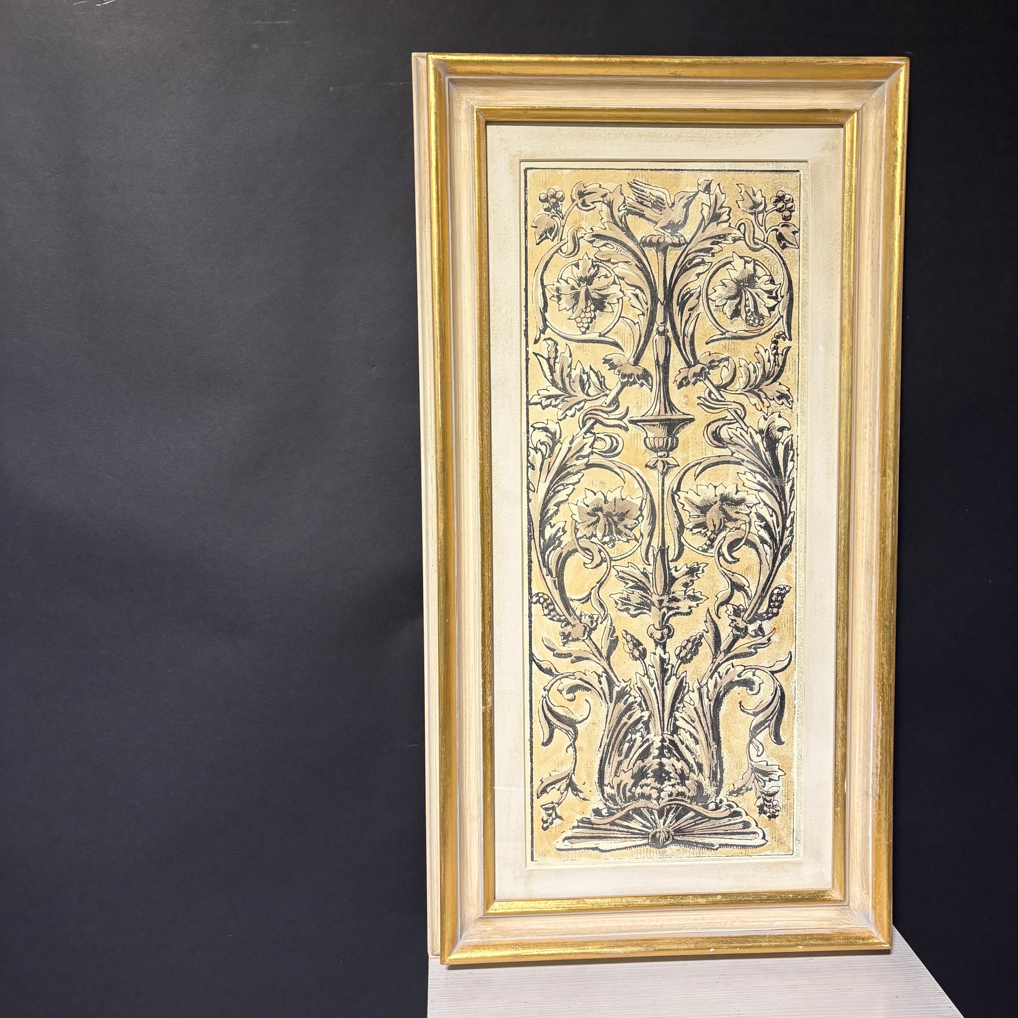 Renaissance Panel I with Gold and Cream Wood Frame Print Wall Decor 19.5” x 36”