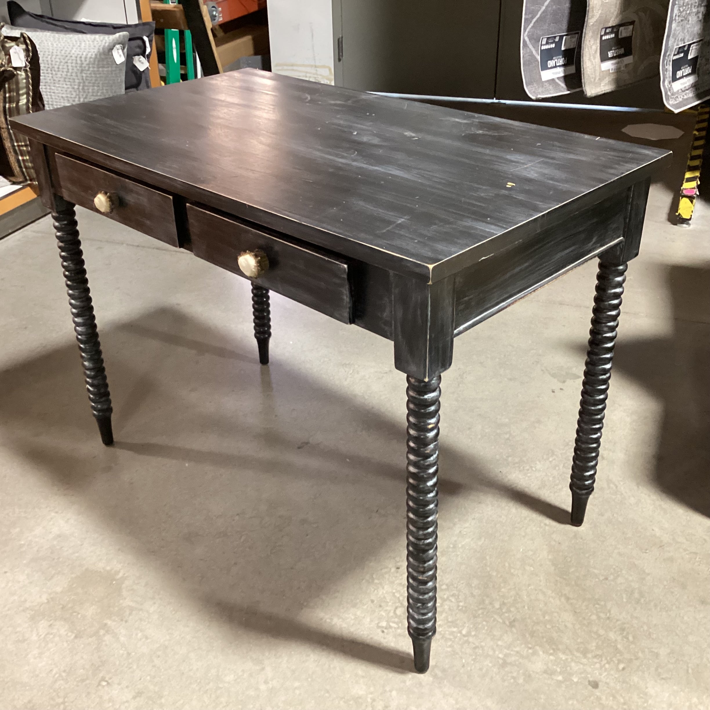 Midnight Finished Wood with Spindle Leg 2 Drawer Antler Pulls Desk 42"x 24"x 31"
