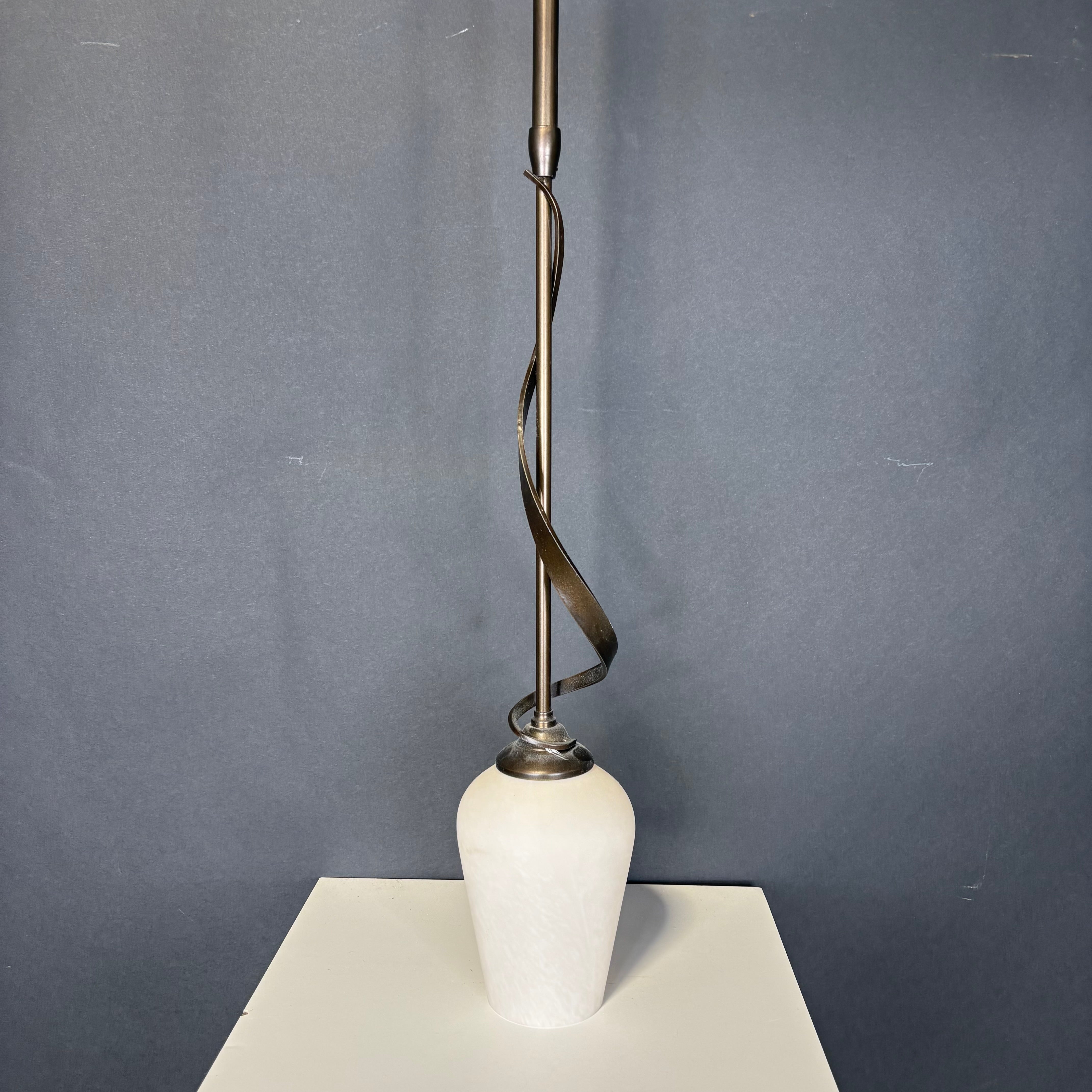 Hubbardton Forge Flora 1-Light Bronze Metal with Opal Milk Glass Shade Down Stem Ceiling Pendant 3.9” Diameter @ Shade x 60”
