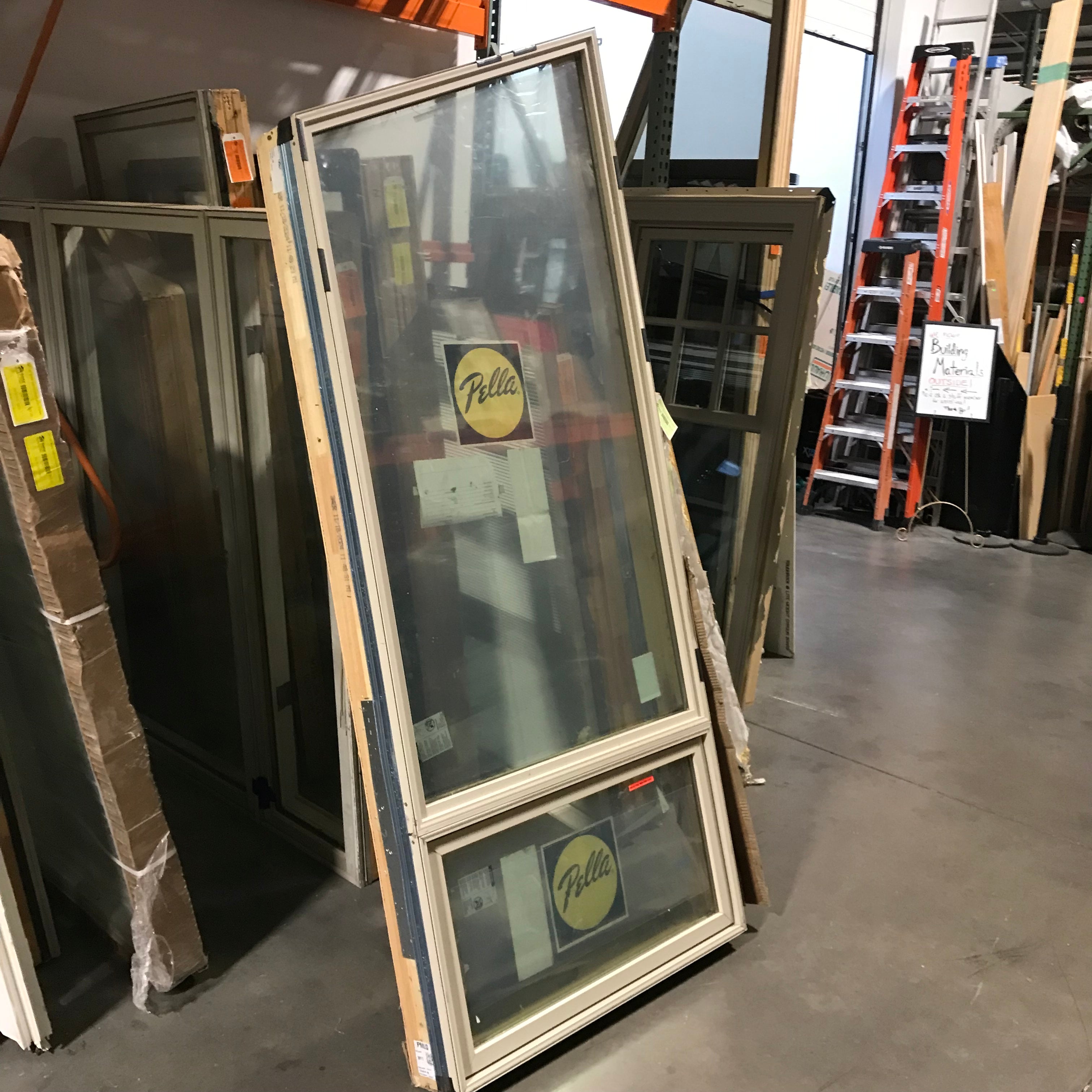 36"x 87.75"x 5" Rough Opening Pella Tan Metal Clad 1 FIXED Panel and Lower Canopy Style Single Casement Exterior Window