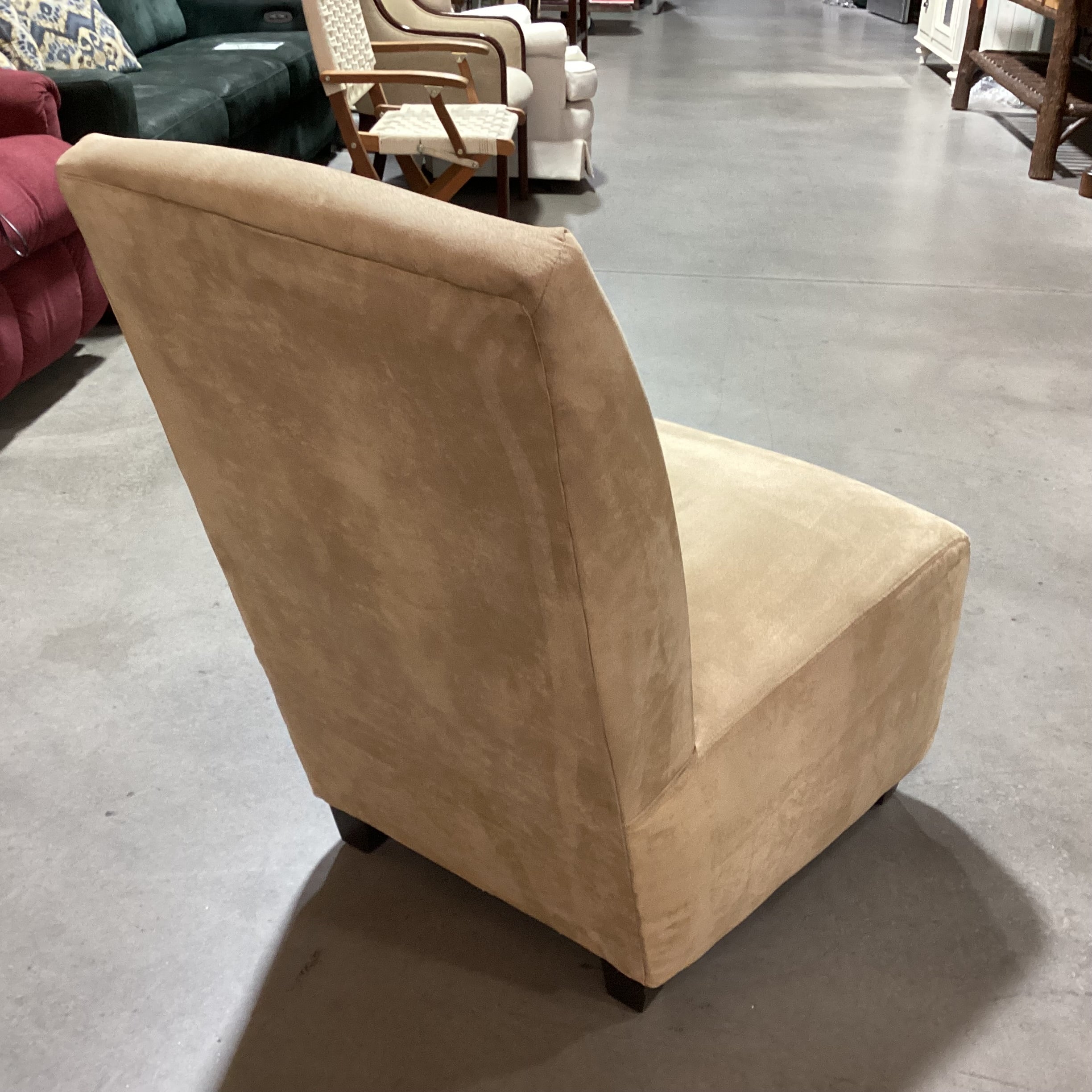 Golden Tan Suede Slipper Style Chair 26"x 32"x 36"