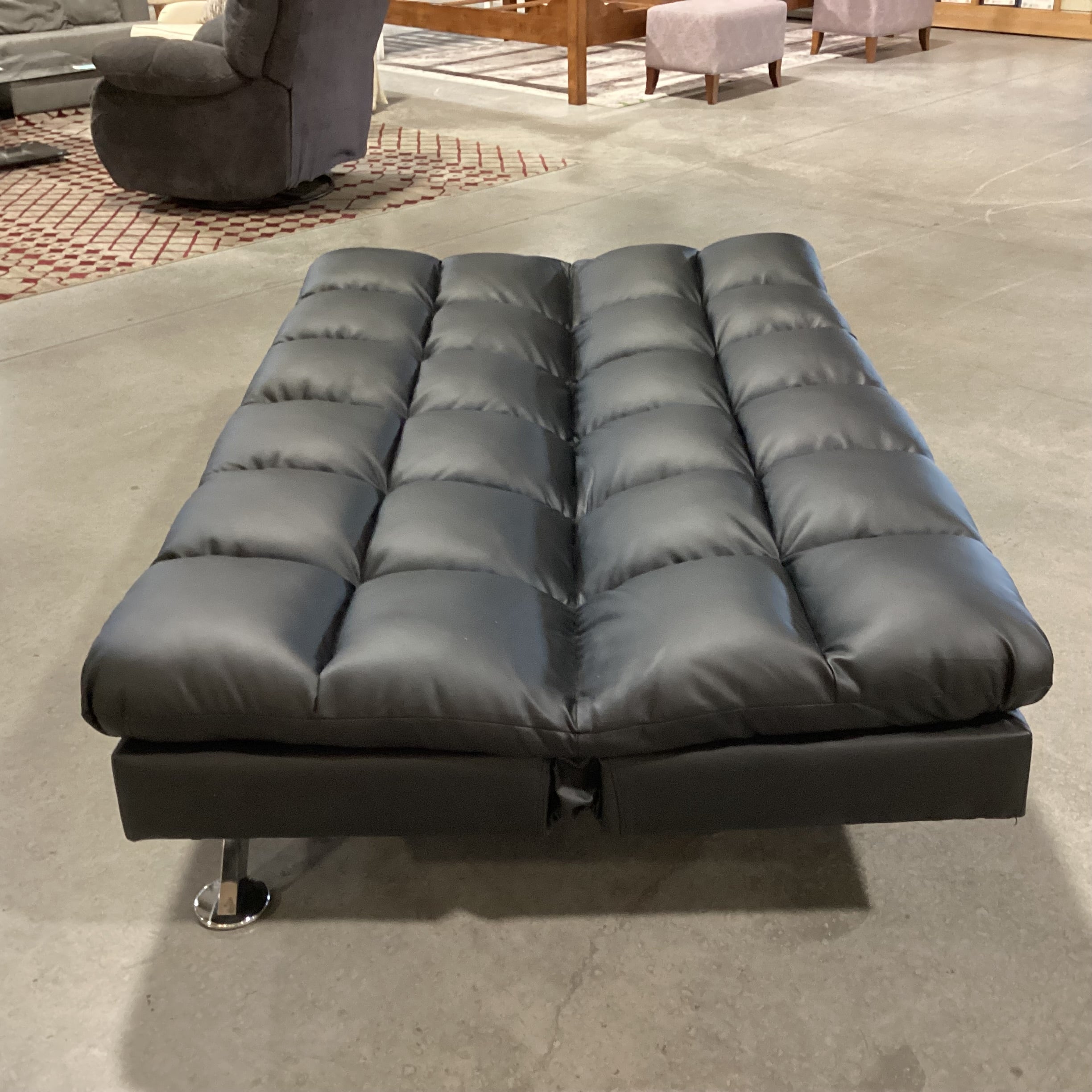 Black Faux Leather Futon Sofa 71"x 32" to 45"x 34"