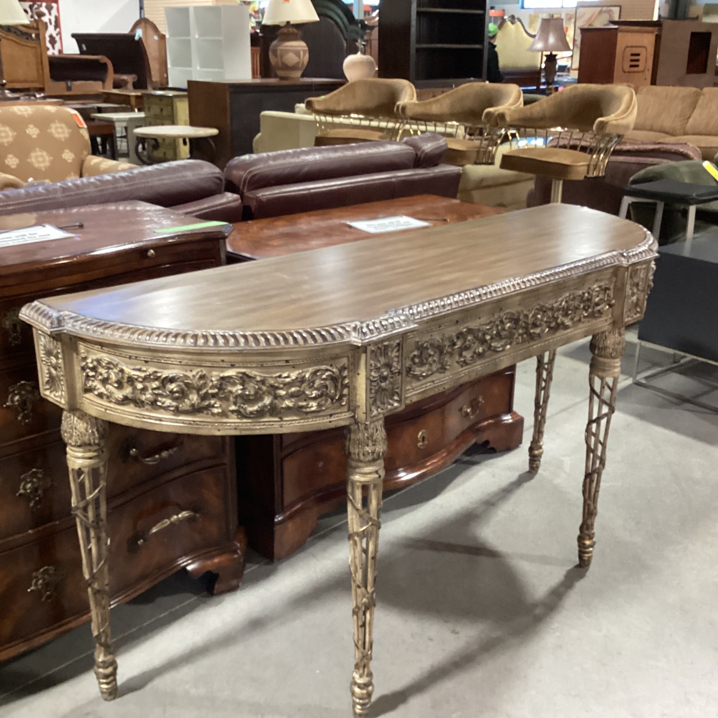 Antiqued Finish Ornate Carved Wood Composite & Metal Sofa Table 66"x 20"x 34.5"