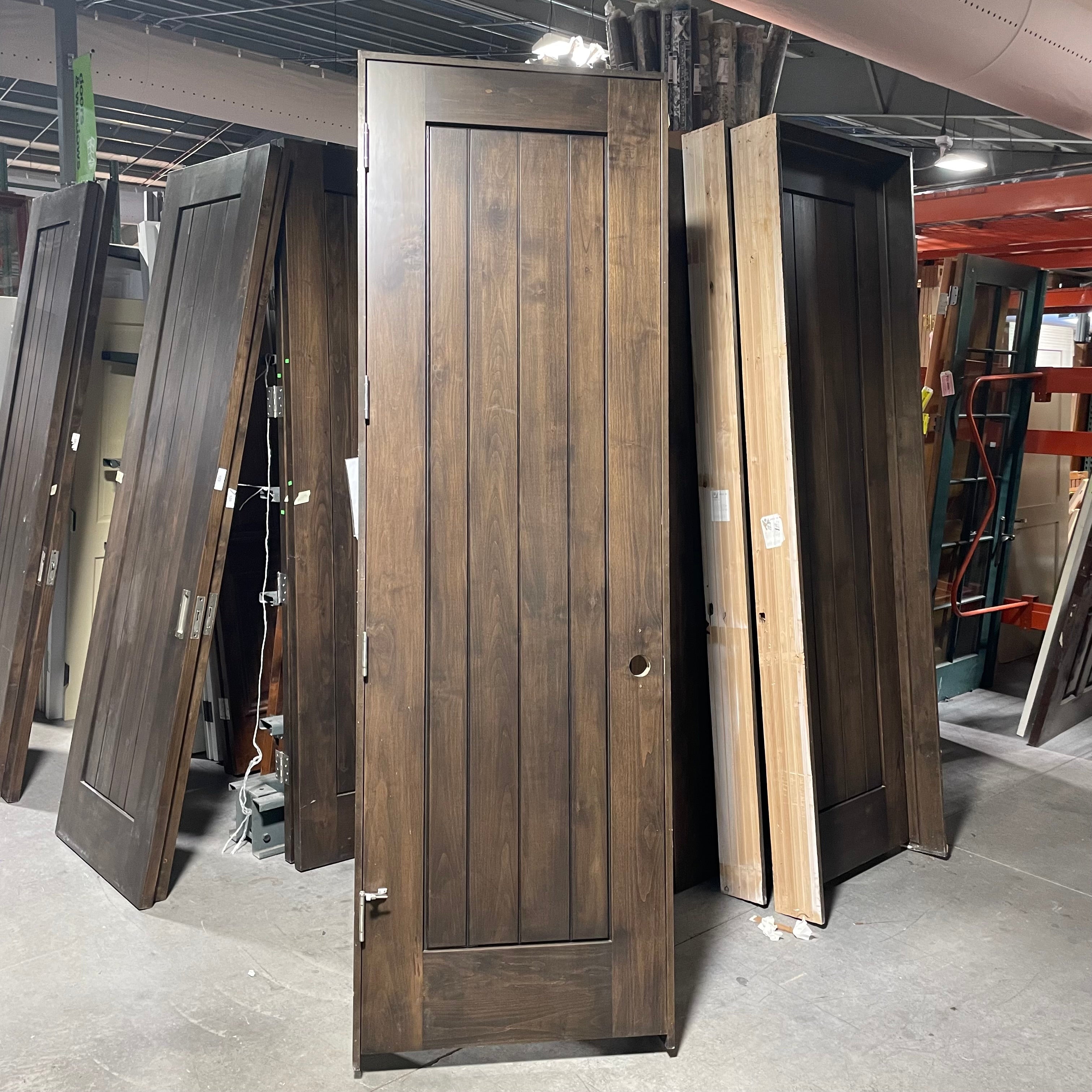 29.75"x 96"x 1.75" Rough Opening is 31.5"x 98.25" Brown Vertical Lined Walnut Interior Door with Jamb