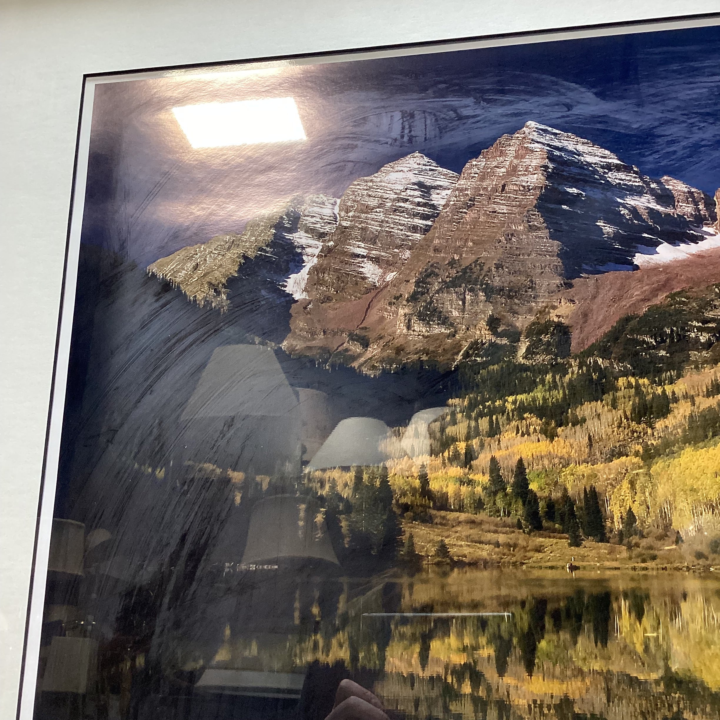 Peter Grannis Famously Well Known Signed "The Maroon Bells And Lake" Natural Rustic Wood Framed Photograph 39" x 27"