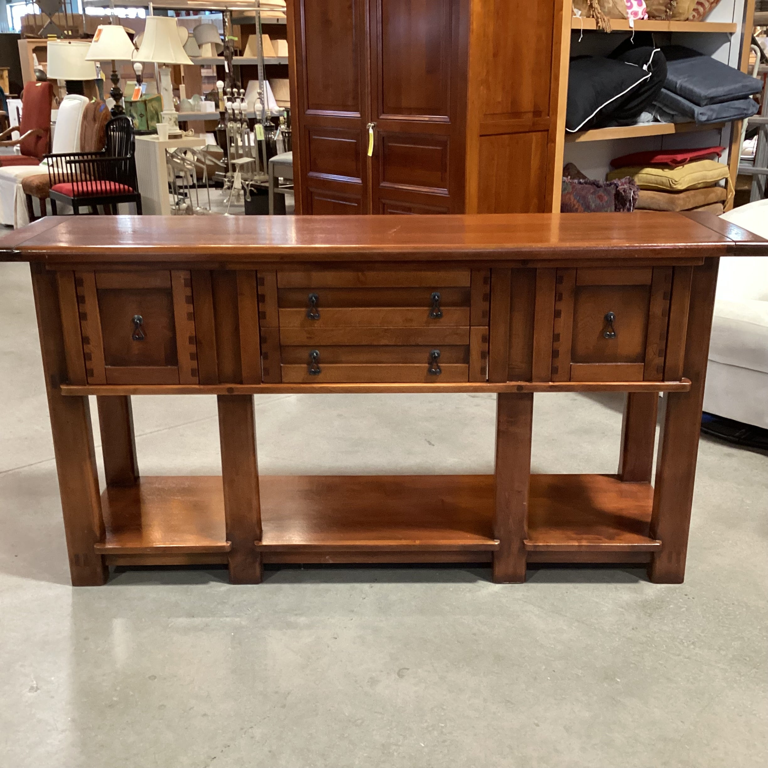 South Cone 4 Drawer Medium Wood Finish Solid Wood Console Credenza 71"x 18"x 35"