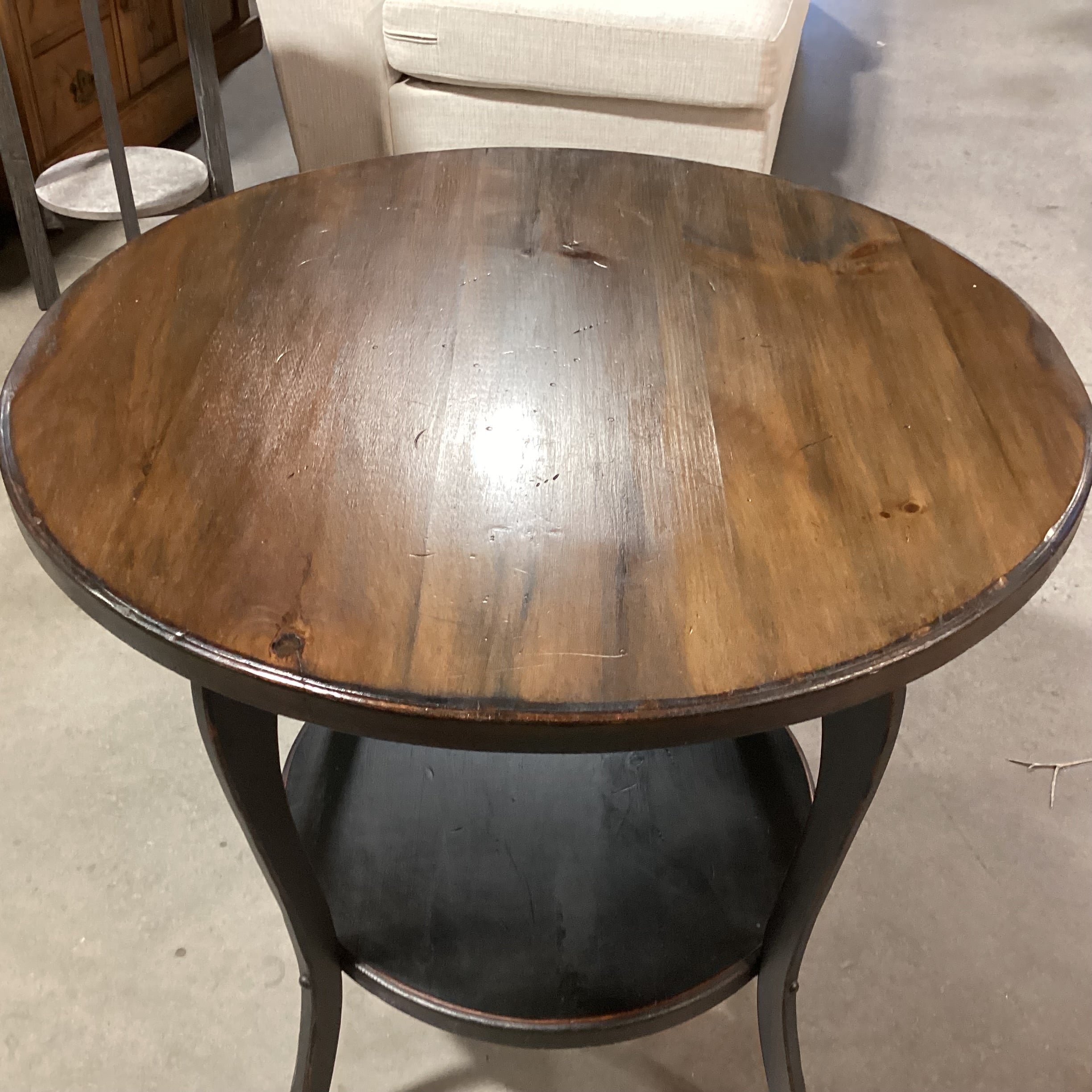 2 Tone Finish Carved Wood 2 Tiered Round Accent Table 30" Diameter x 28"