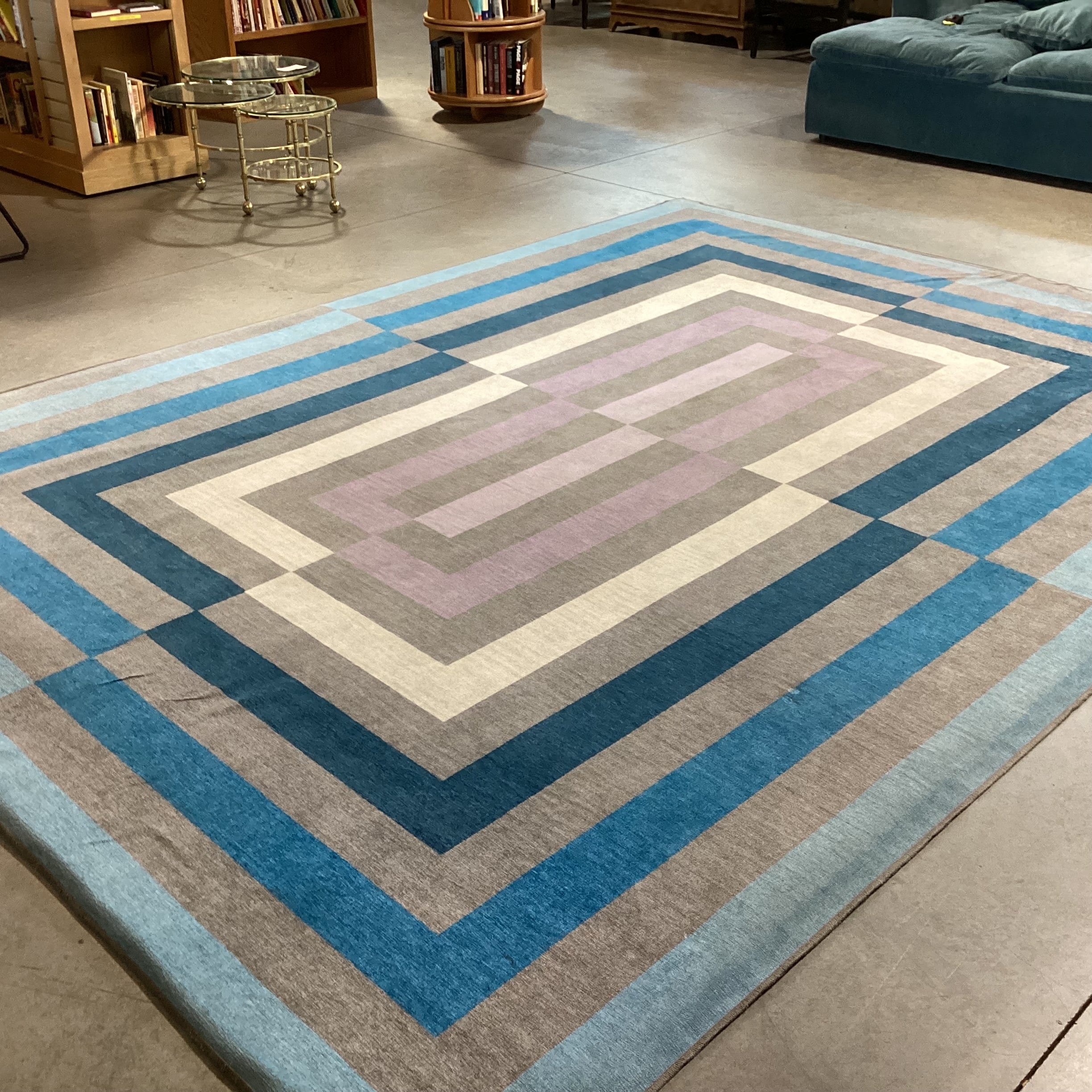 Ruggable by Jonathan Adler OP Art Blue Grey Lavender with Pads Rug 9'x 12'