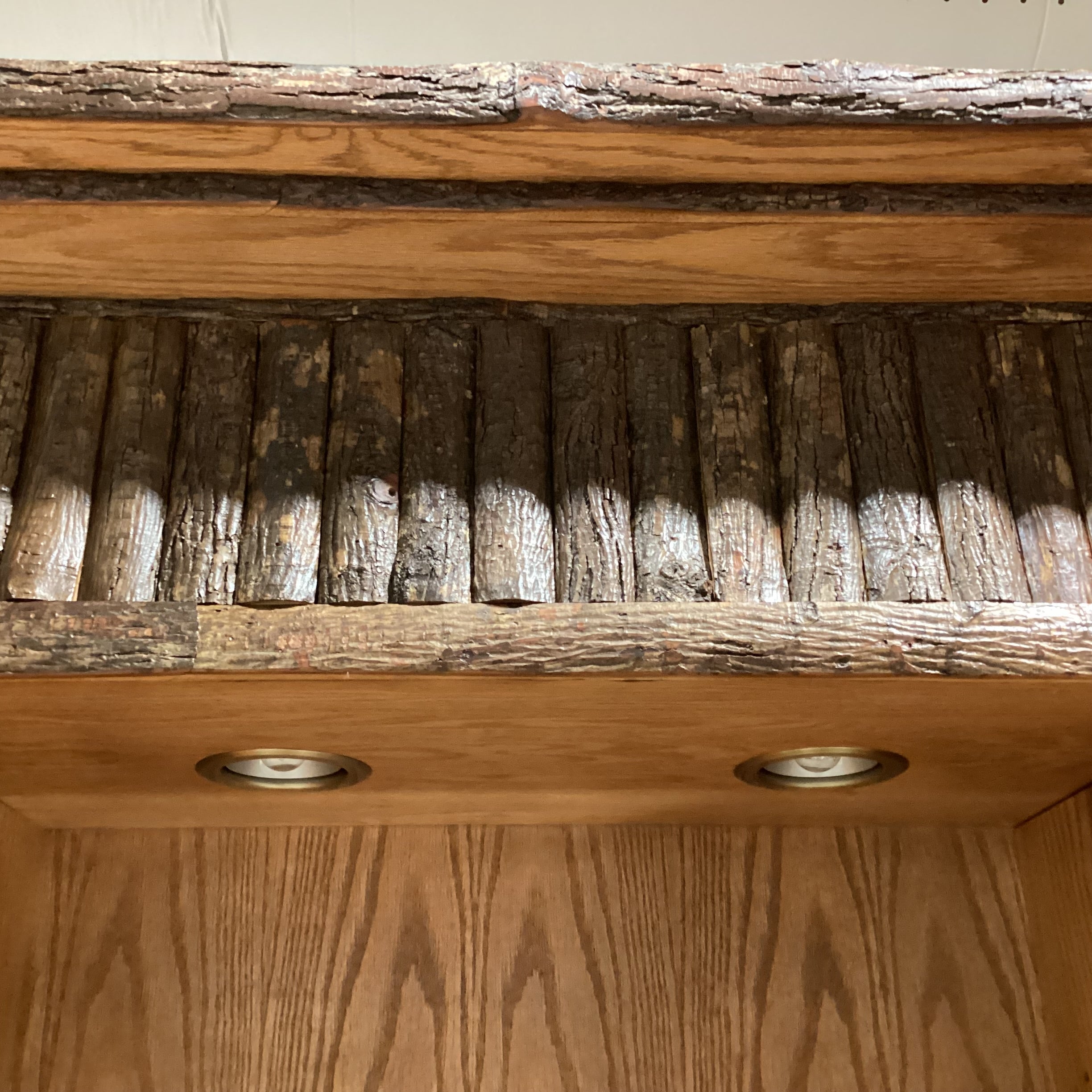 Old Hickory Lodge Craft Big Ranch Hickory Log Oak & Veneers Antler Style Pulls 2 Piece China Hutch 82"x 25.5"x 85"